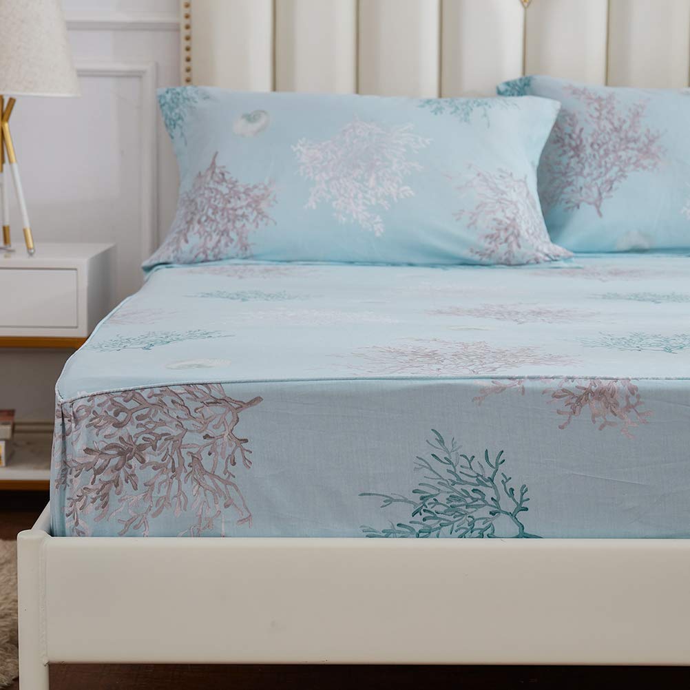 Brandream 7-Piece Nautical Bed in a Bag Coastal Beach Seashells Bedding Set Queen Size (Quilt, Pillow Shams, Fitted Sheet, Flat Sheet, Pillowcases) - Perfect for Beach House Decor, Guest Room & Coastal Themed Bedrooms