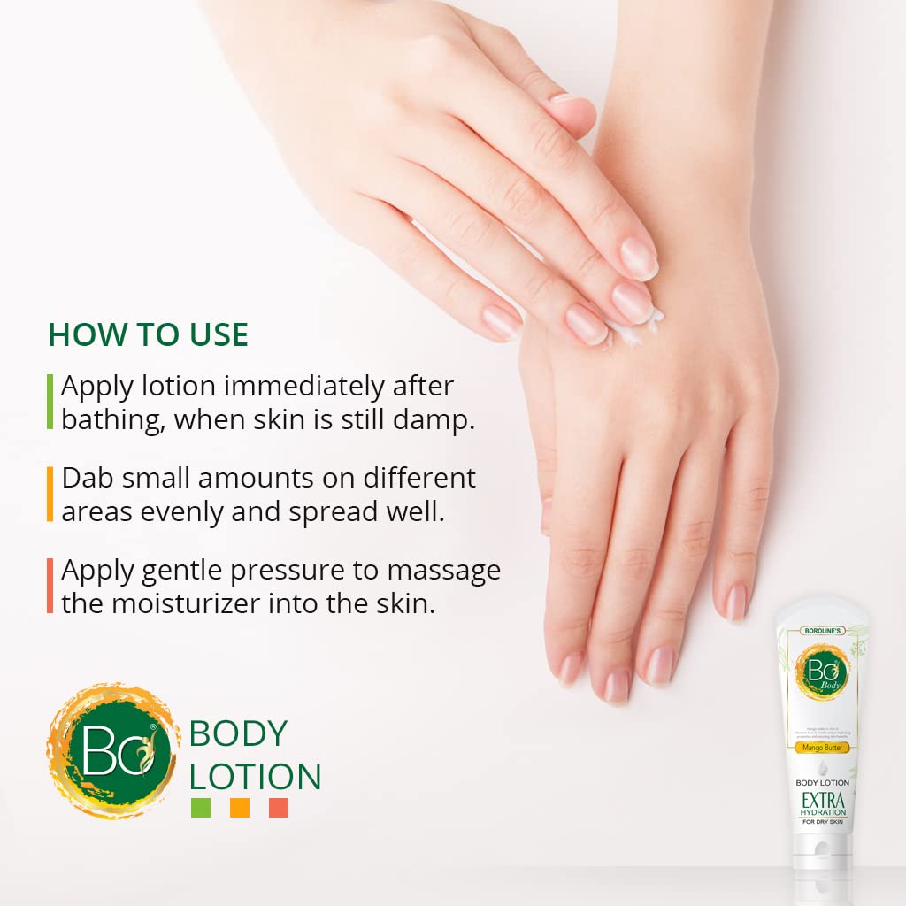 BOROLINE Bo Body Lotion 100ml with Mango Butter & Antiseptic Ayurvedic Cream 100g - 24 Hour Deep Moisturizer for Dry Skin - Enriched with Lanolin Oil & Glycerin - Pack of 2 - Perfect for Daily Hydration & Skin Repair at Home or Travel
