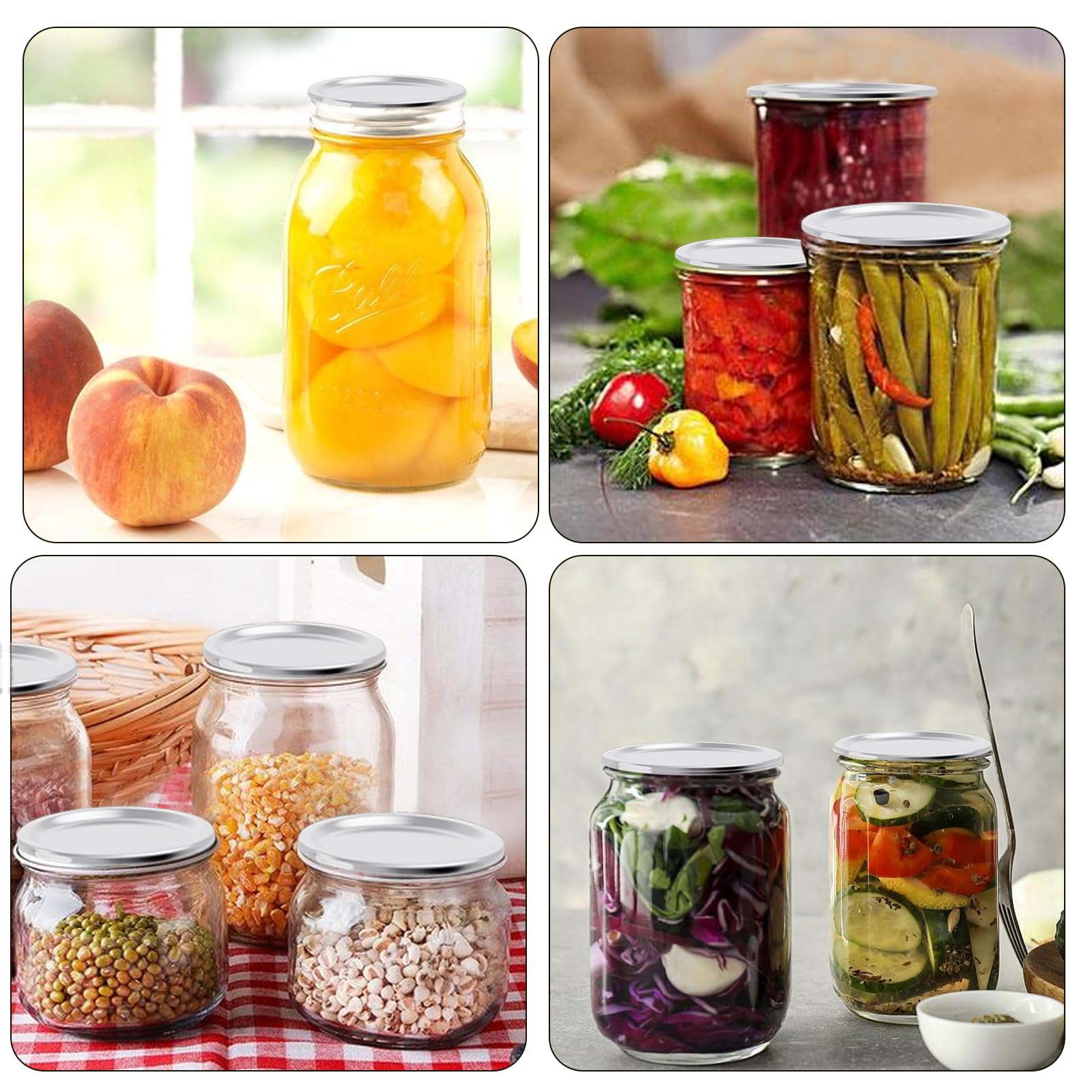 48PCS Mason Jar Lids for Wide & Regular Mouth Jars - BPA Free, No Date Reminder - Compatible with Electric Vacuum Sealers - Perfect for Food Storage, Meal Prep & Canning - Vacuum Seal Mason Jar Lids Only for Freshness Preservation