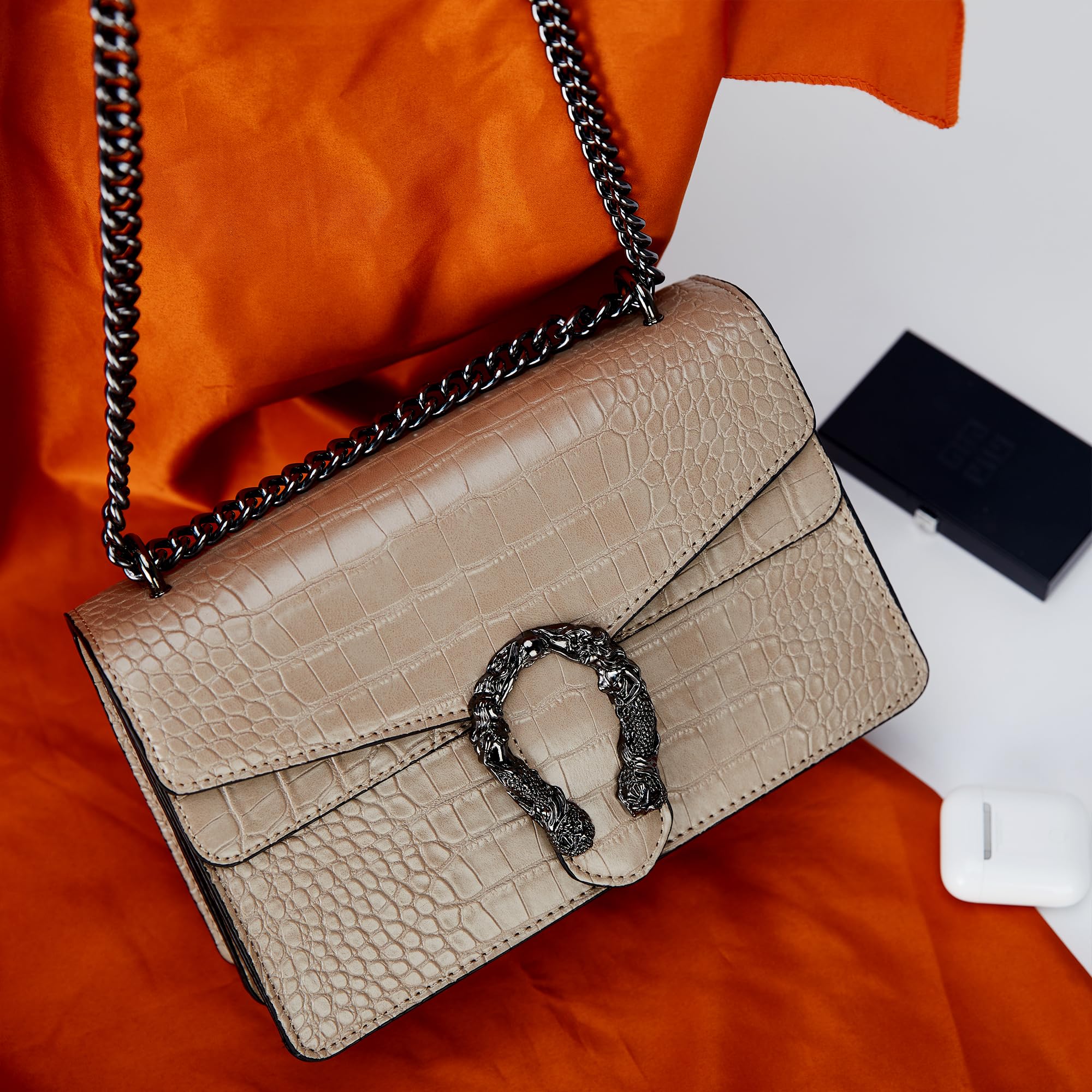 Stylish Women's Crossbody Bag & Satchel Purse - Luxury PU Leather Handbag with Snake Print & Chain Detail | Perfect for Work, Travel & Evening Out