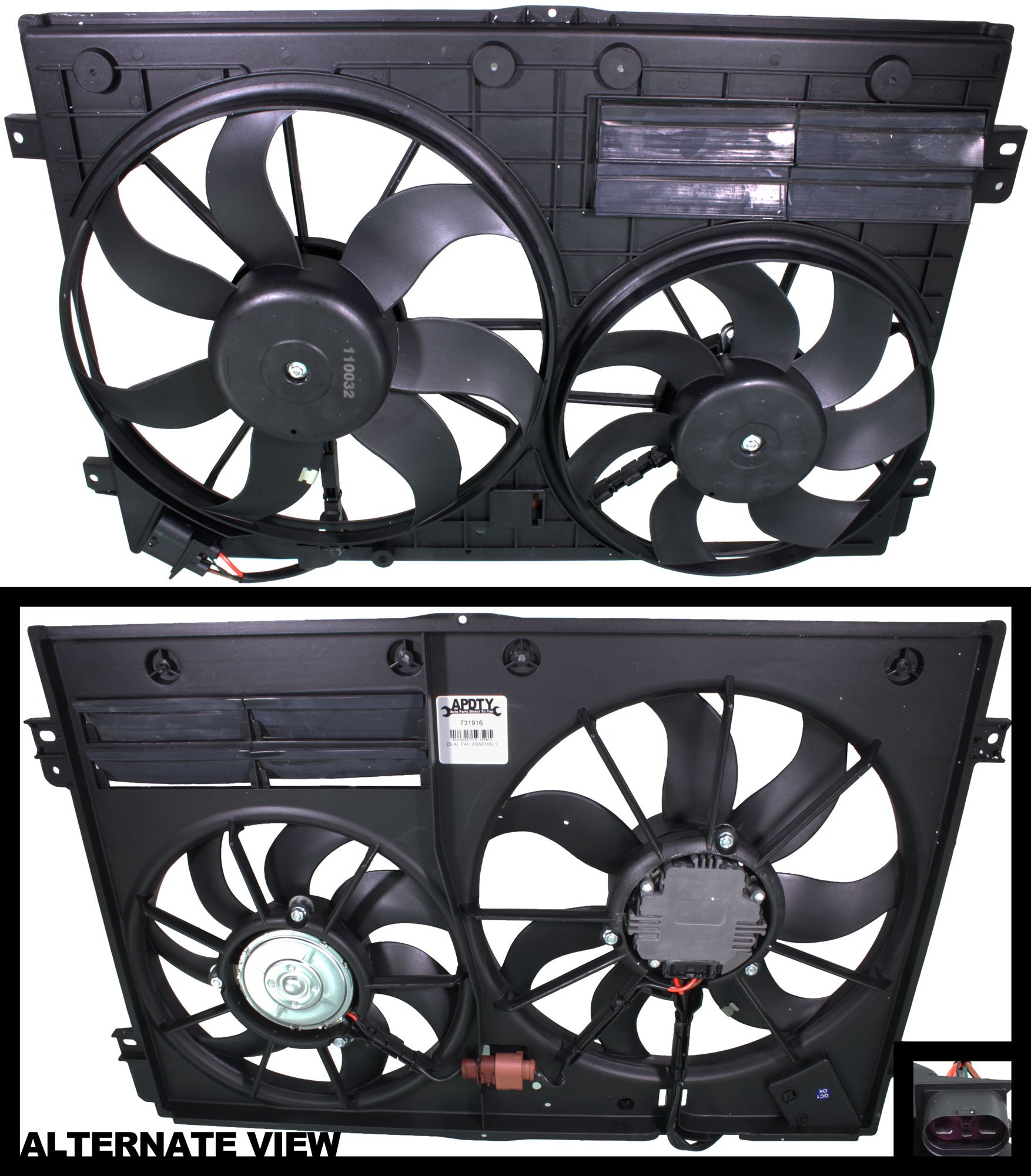 APDTY 731916 Dual Fan Assembly Without Controller - High Performance Cooling Replacement Part for Vehicles | Perfect for Engine Cooling & HVAC Systems