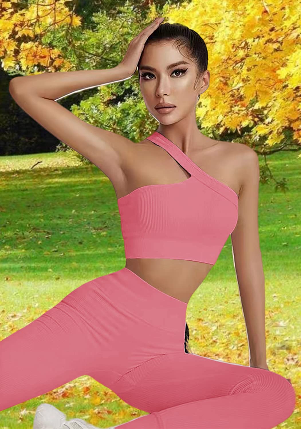 Seamless 2-Piece Workout Sets for Women - Sexy One Shoulder Sports Bra & High Waist Yoga Shorts | Gym, Running & Yoga Outfits