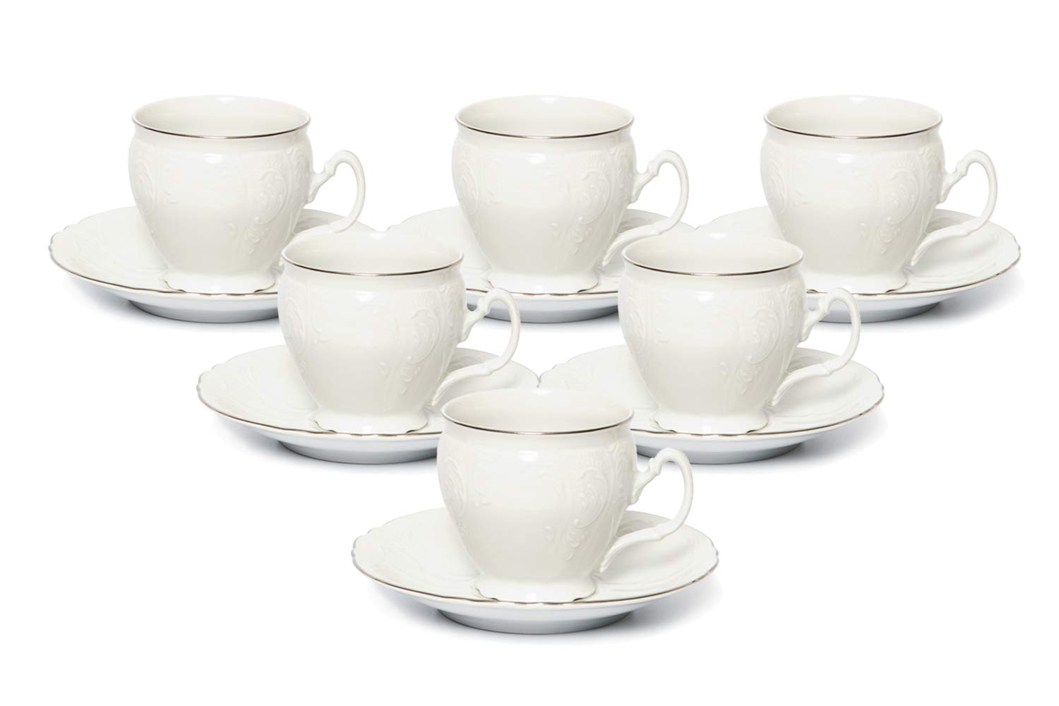 Royalty Porcelain 12-Piece Vintage Tea and Coffee Set - Bernadette Collection in Platinum | Elegant Afternoon Tea Party & Formal Dining Tableware