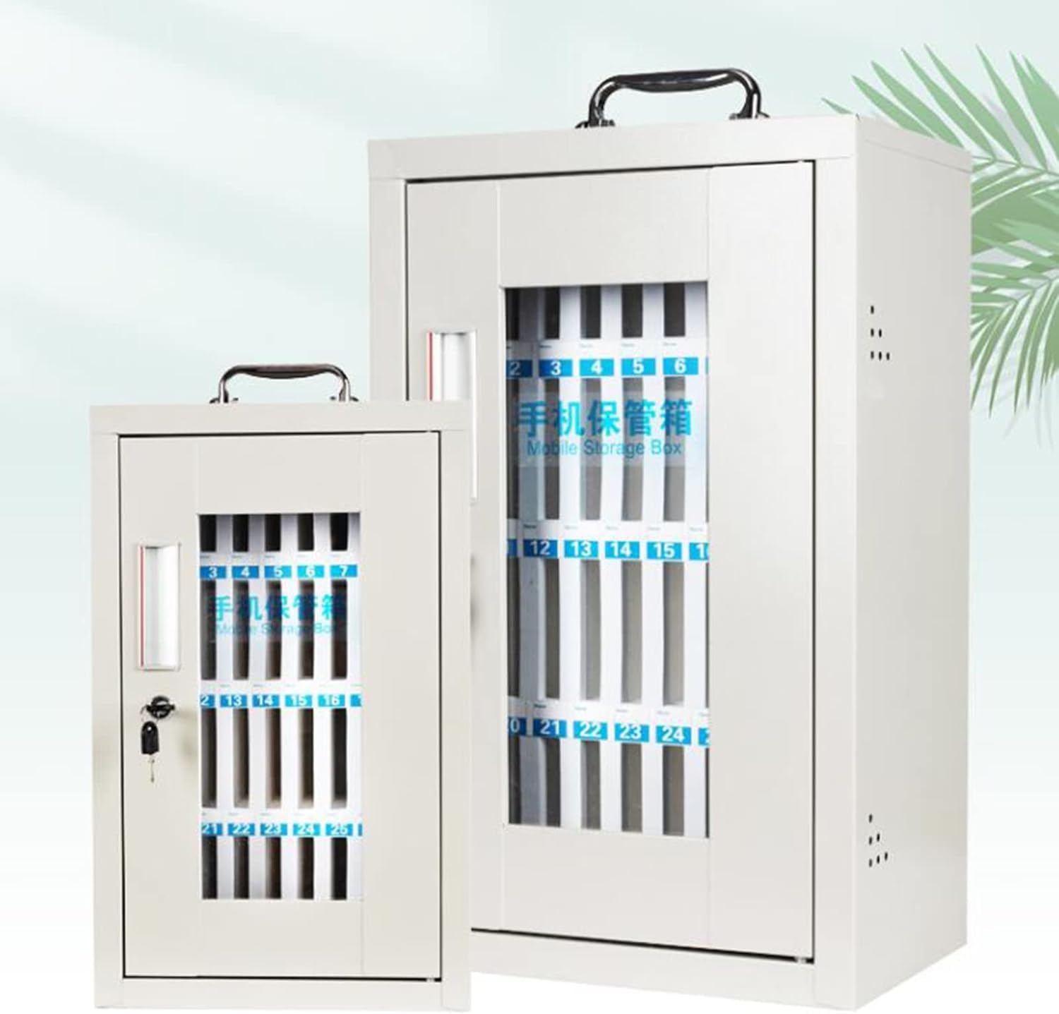 Wall-Mounted Clear Cell Phone Storage Cabinet with Lock - Silver 48