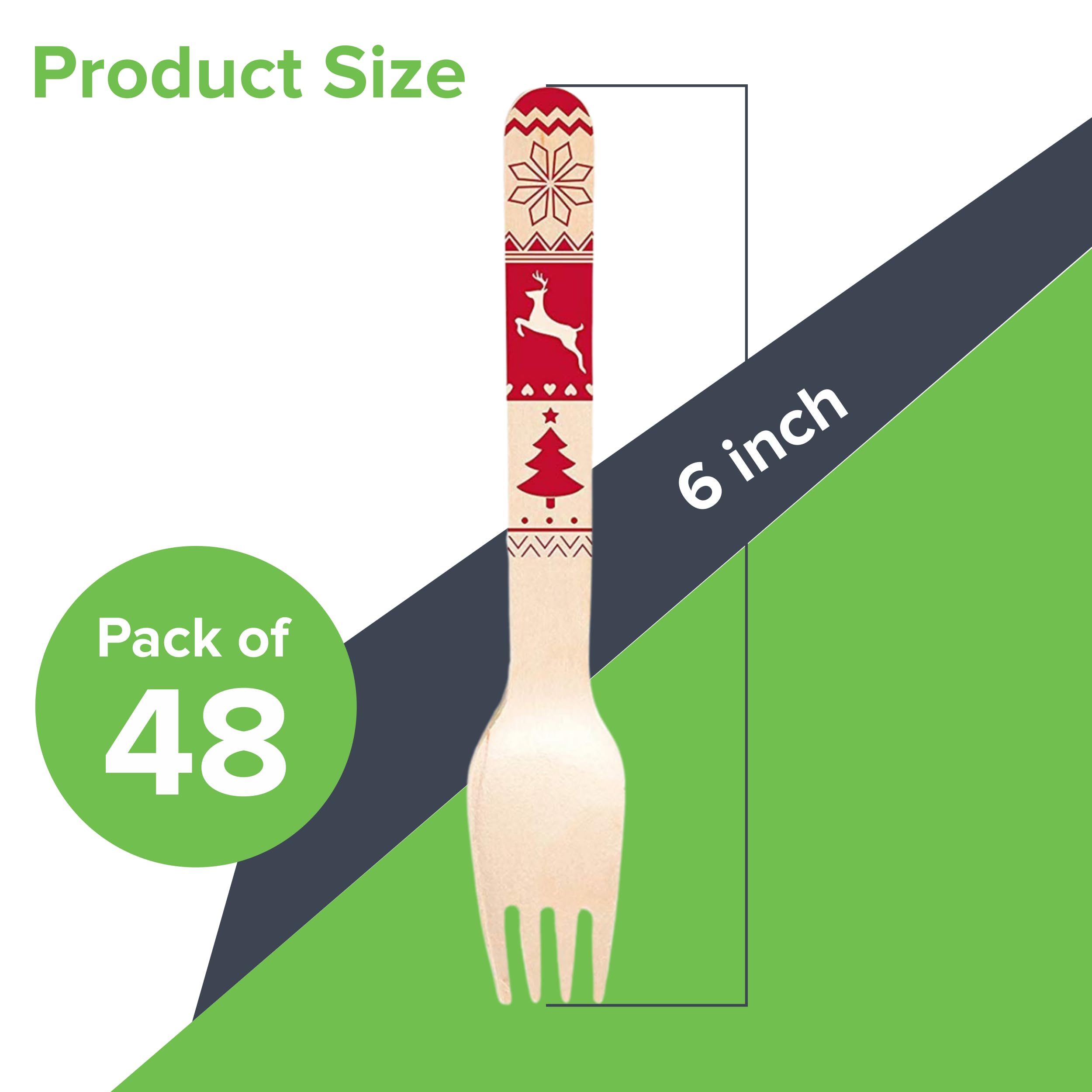 48-Pack Christmas Wooden Forks - 24 Red & 24 Green Holiday Disposable Cutlery for Parties, Picnics & Festive Gatherings