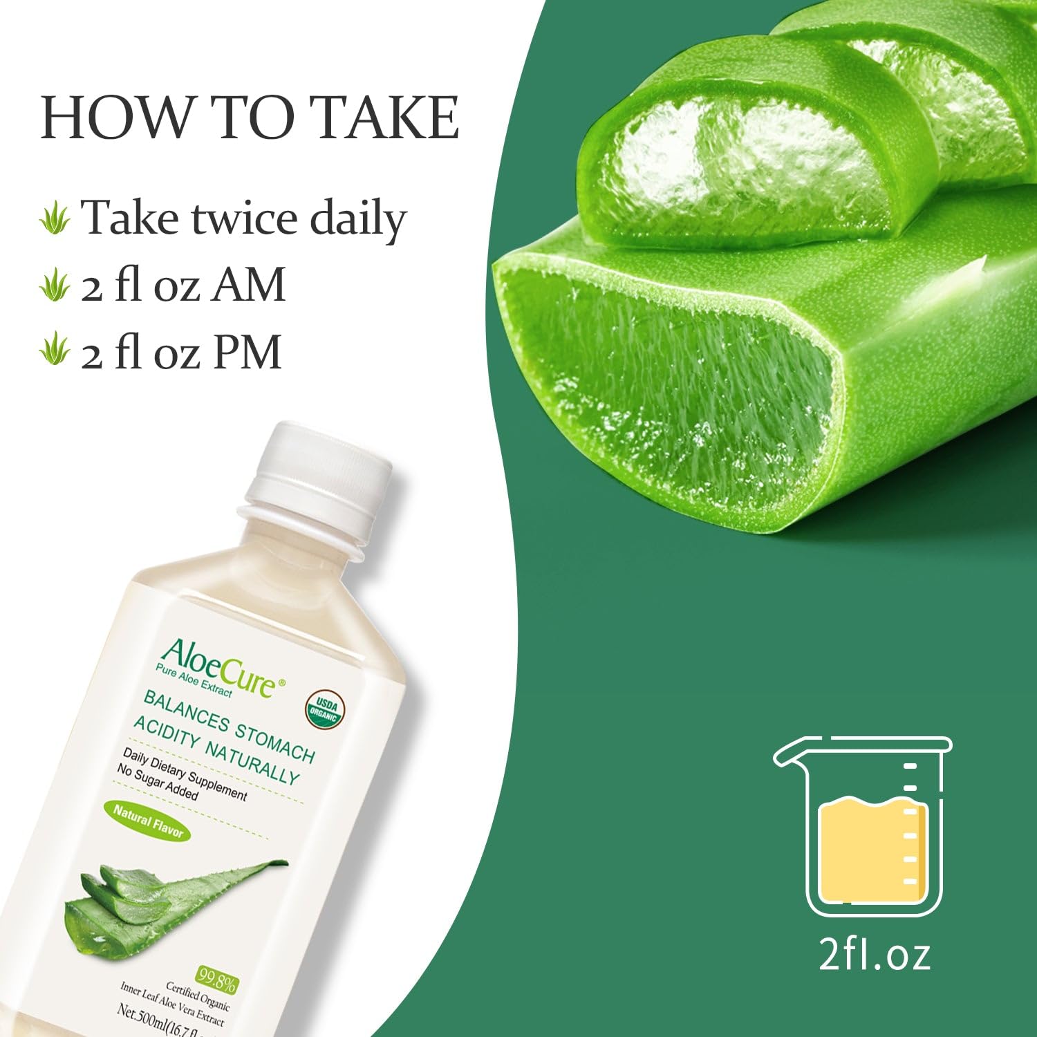 USDA Organic Aloe Vera Juice - Pure Aloe Juice for Digestion, Immune Support & Stomach Health | 18-Pack 500ml Bottles | Fresh Harvest Within 12 Hours | Perfect for Daily Wellness, Detox & Skin Care