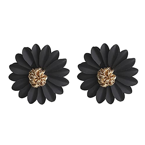 Daisy Flower Earrings for Women - Elegant Crystal Floral Dangle Earrings, Sweet & Cute Jewelry Gift for Girls (Black) | Perfect for Weddings, Parties & Everyday Wear
