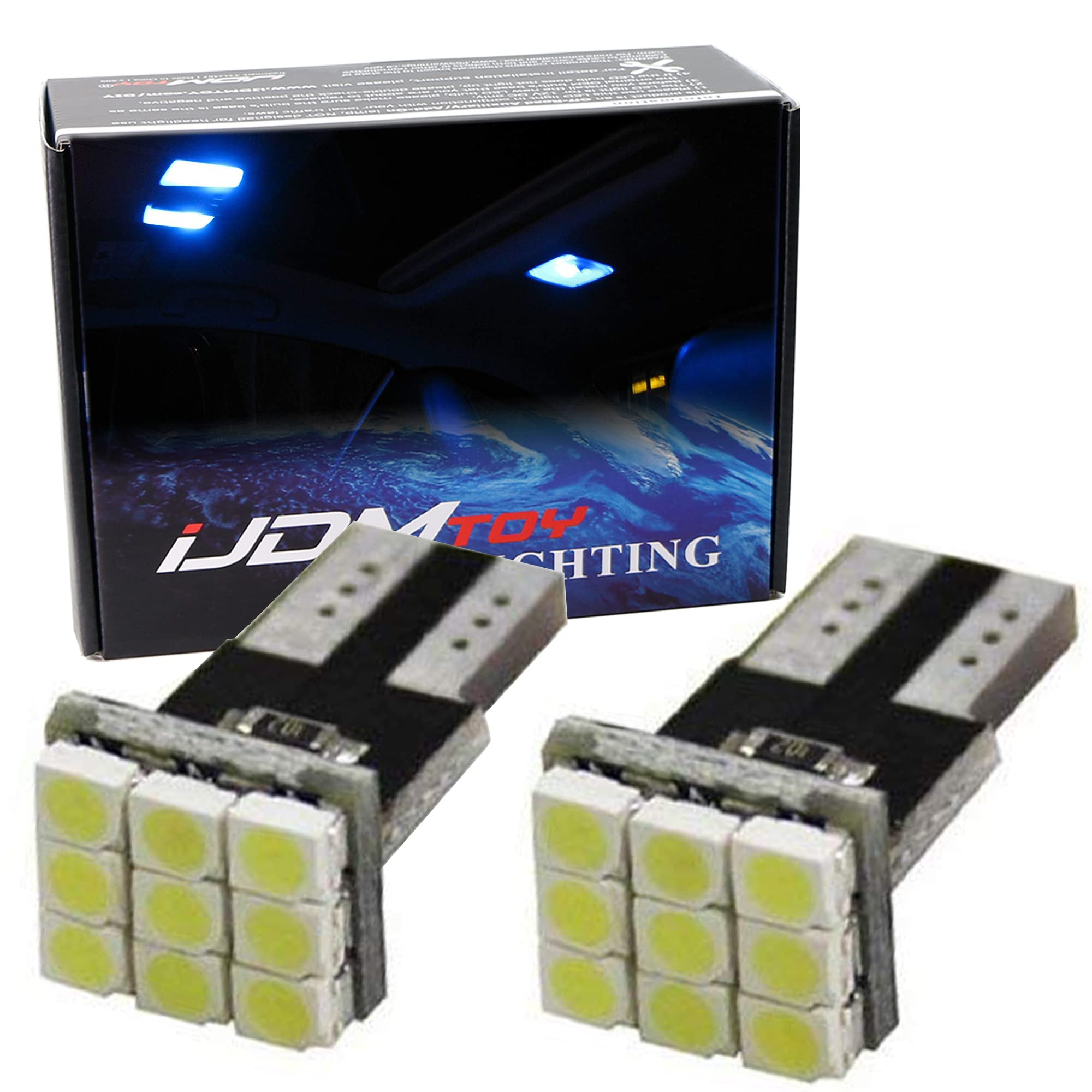 iJDMTOY 9-SMD LED Bulbs 168 194 2825 W5W T10 - Ultra Blue Replacement Lights for Car License Plate, Parking, Side Door & Interior Lights - Perfect for Night Driving and Vehicle Customization