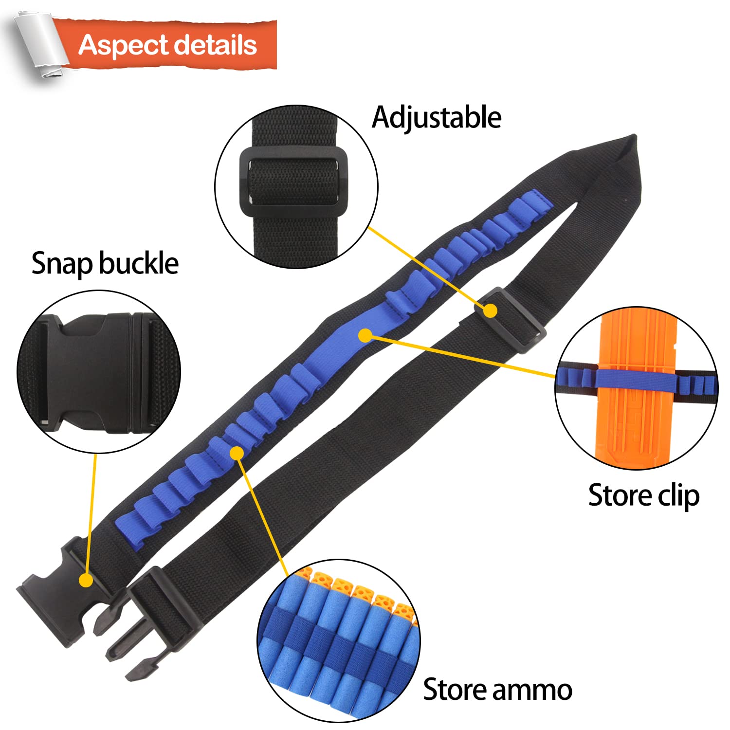 EKIND Toy Gun Bullet Shoulder Strap Darts Bandolier Kit - Ammo Storage Holder for Nerf Elite Blasters (Black & Blue) - Perfect for Nerf Battles, Outdoor Play & Cosplay