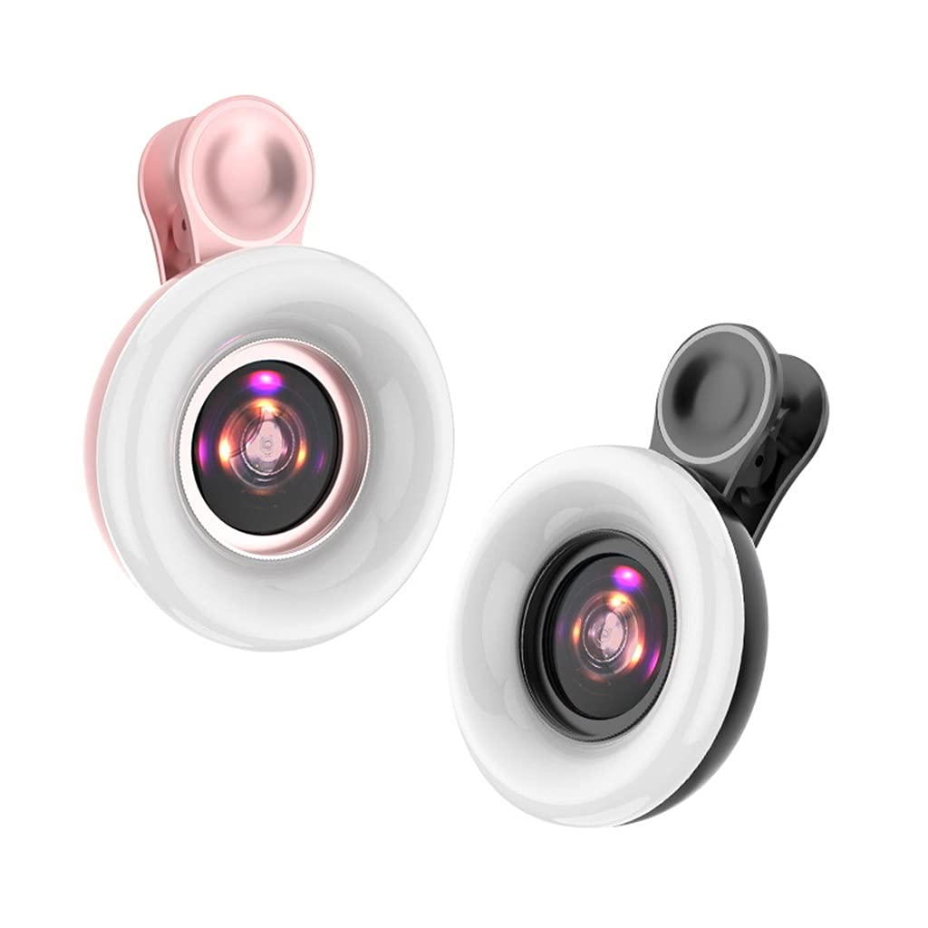 DSFEOIGY Universal LED Ring Light with 15X Macro Lens - Clip-On Phone Selfie Light, Portable Fill Light for Photography, Video Calls, TikTok & YouTube (Black) - Perfect for Vlogging, Makeup, Live Streaming & Close-Up Shots