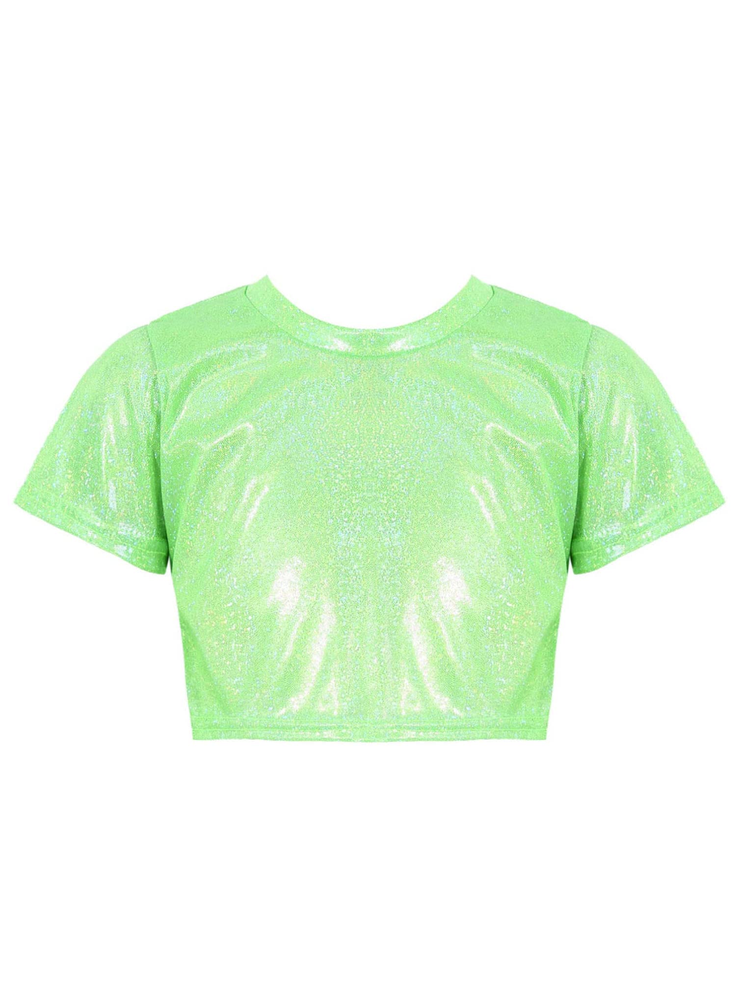 TiaoBug Girls Metallic Crop Top & Shiny Skort Set - Hip Hop Dancewear, Ballet Jazz Outfit, Playwear for Kids