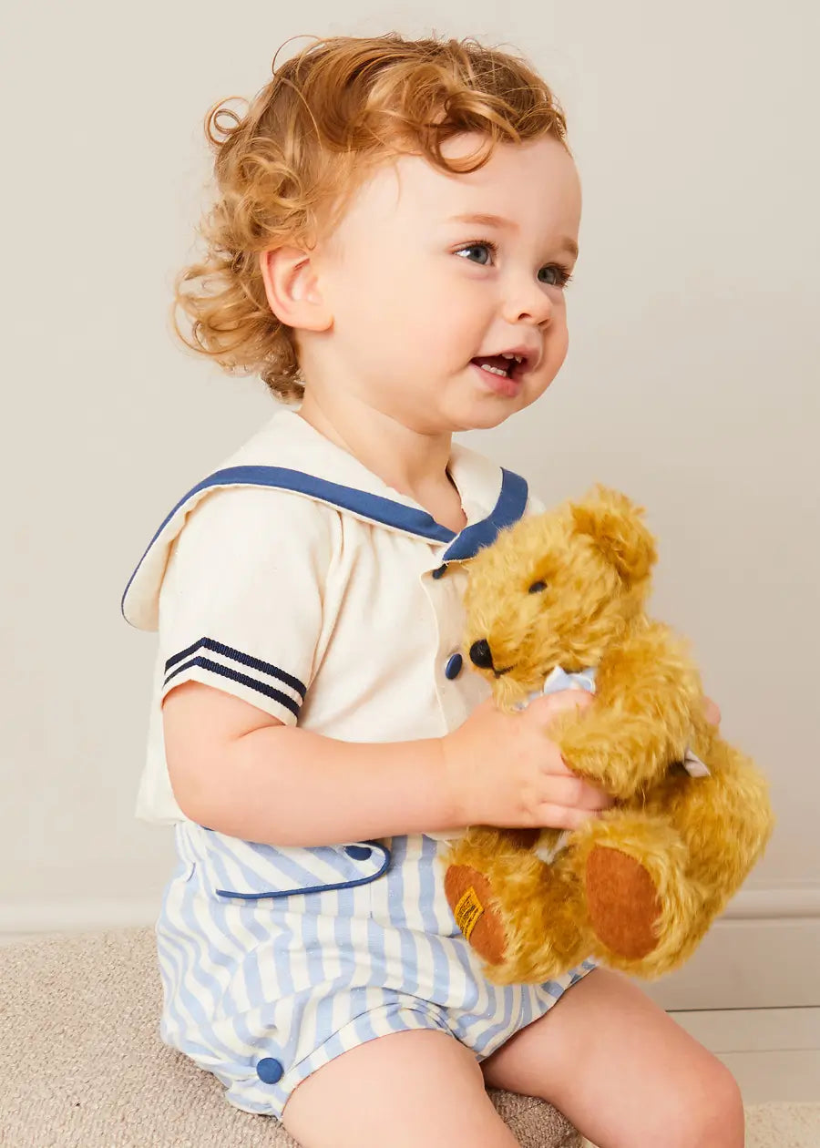 Limited Edition Merrythought & Pepa Blue Regency Striped Bow Teddy Bear - Collectible Stuffed Animal Gift for Kids & Adults (Small/Large) - Perfect for Birthdays, Christmas & Nursery Decor