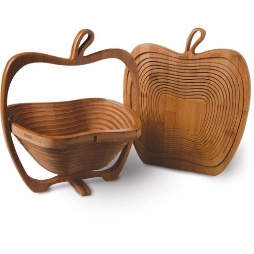 Foldable Wooden Fruit Basket - Collapsible Apple Shaped Basket for Fruits & Vegetables | Perfect for Kitchen Countertop, Dining Table & Picnic Storage