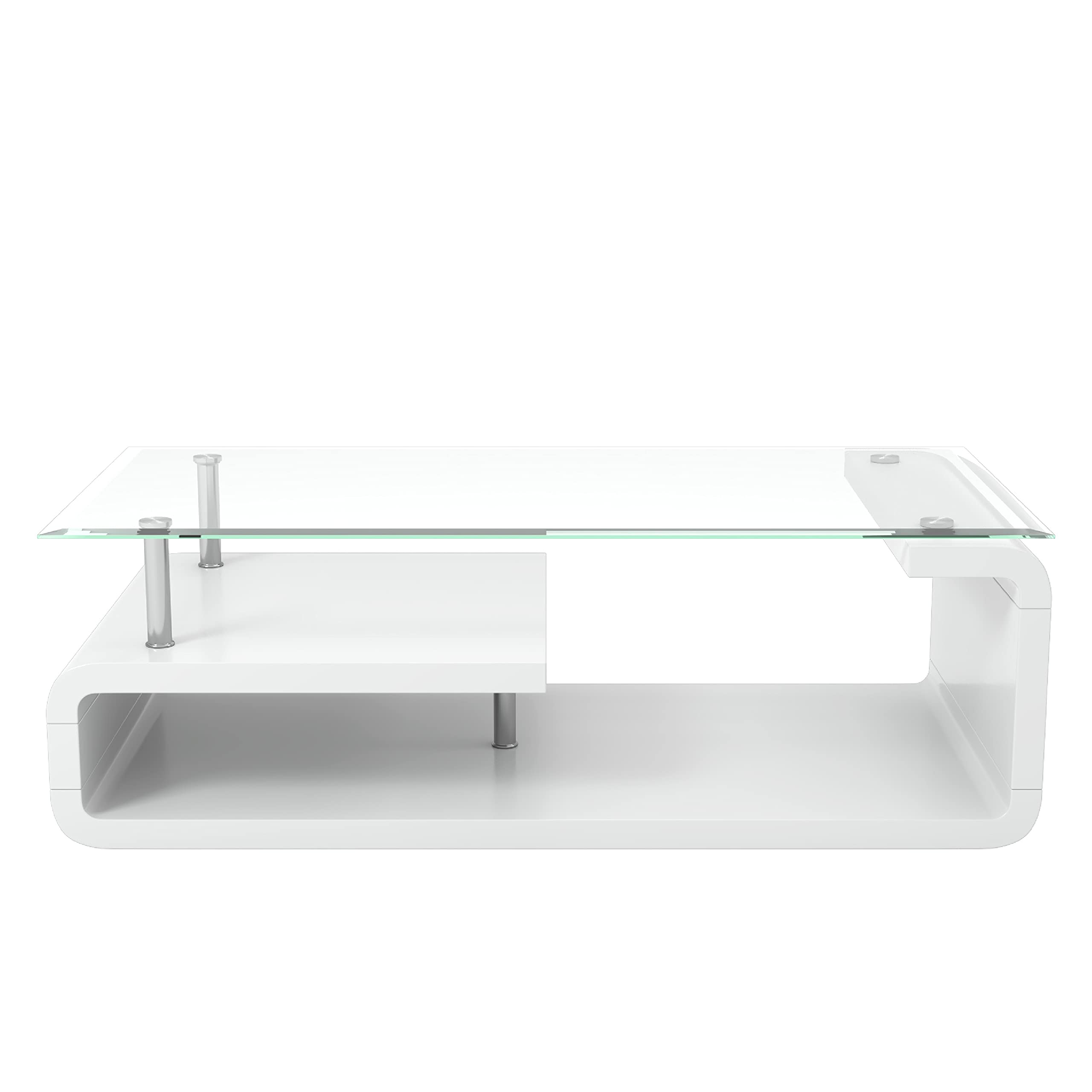 Korso Contemporary Glass Top Coffee Table - Glossy White for Living Room Decor