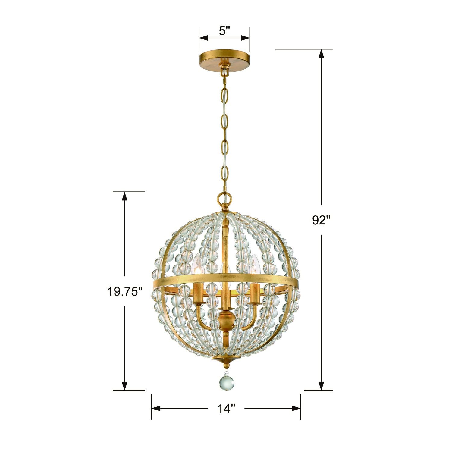 Crystorama Roxy 3-Light Antique Gold Mini Chandelier - Elegant Ceiling Lighting Fixture for Dining Room, Bedroom, or Entryway