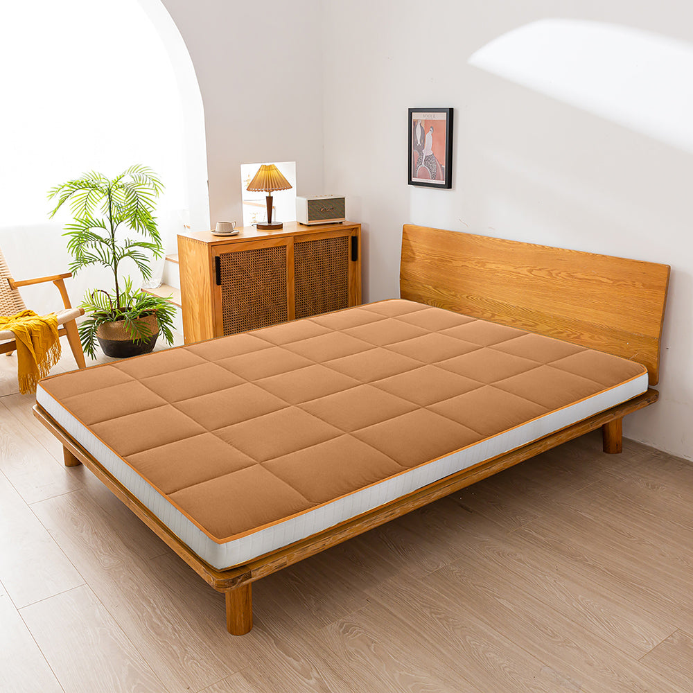 MAXYOYO 6-Inch Extra Thick Square Floor Futon Mattress - Foldable Memory Foam Topper Mattress Pad in Light Brown | Perfect for Guest Beds, Dorm Rooms & Small Apartments