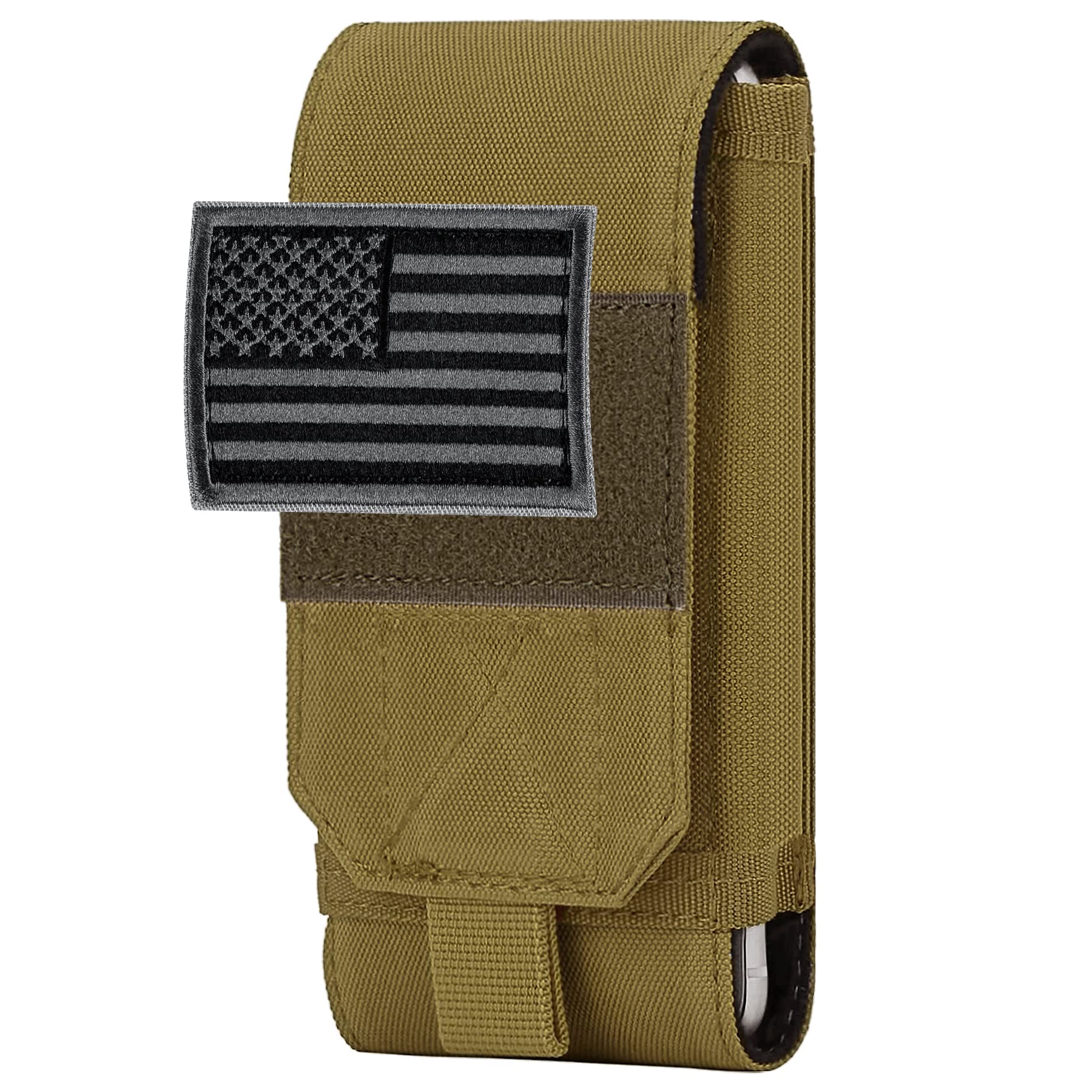 IronSeals Tactical Molle Phone Case - Heavy Duty Loop Belt Holster Pouch with Flag Patch for iPhone 16 Pro Max/16 Plus/16 Pro/16/15 Pro Max/14 Pro Max/13 Pro Max/12 Pro Max & Galaxy S24 Ultra - Perfect for Military, Outdoor, Hiking & Tactical Use
