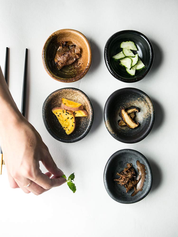 3.5 Inch Simple Style Porcelain Side Dish Bowls - Set of 5 Brown Soy Sauce Dishes for Sushi, Dumplings & Seasoning - Multipurpose Small Serving Bowls for Asian Cuisine, Restaurants & Home Dining