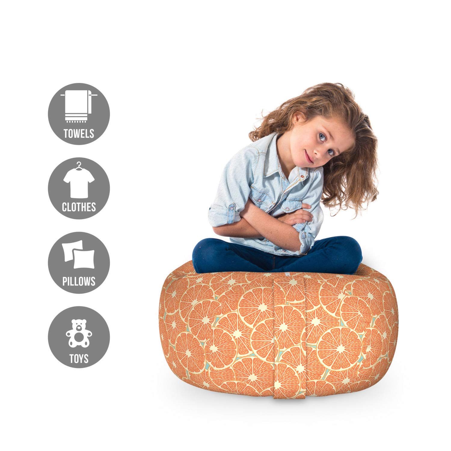 Ambesonne Fruit Storage Toy Bag Chair - Fresh Summer Pattern with Juicy Orange Slices - Stuffed Animal Organizer Washable Small Bag - Seafoam Pale Vermilion - Perfect for Kids' Room, Nursery & Playroom Organization