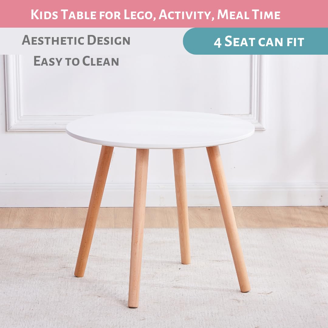 White Round Kids Table - Durable Dining & Activity Table for Children Ages 2-7 | Perfect for Playtime, Meals & LEGO Building | Safe & Scratch-Resistant Surface for Home, Preschool & Daycare Use