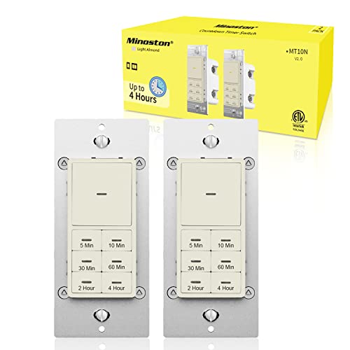 5-60 Minute & 2-4 Hour Countdown Timer Switch with Neutral Wire - ETL & FCC Certified Light Almond Paddle - Perfect for Bathroom Fans, Heaters & Lights - Ideal for Home, Office & Commercial Use