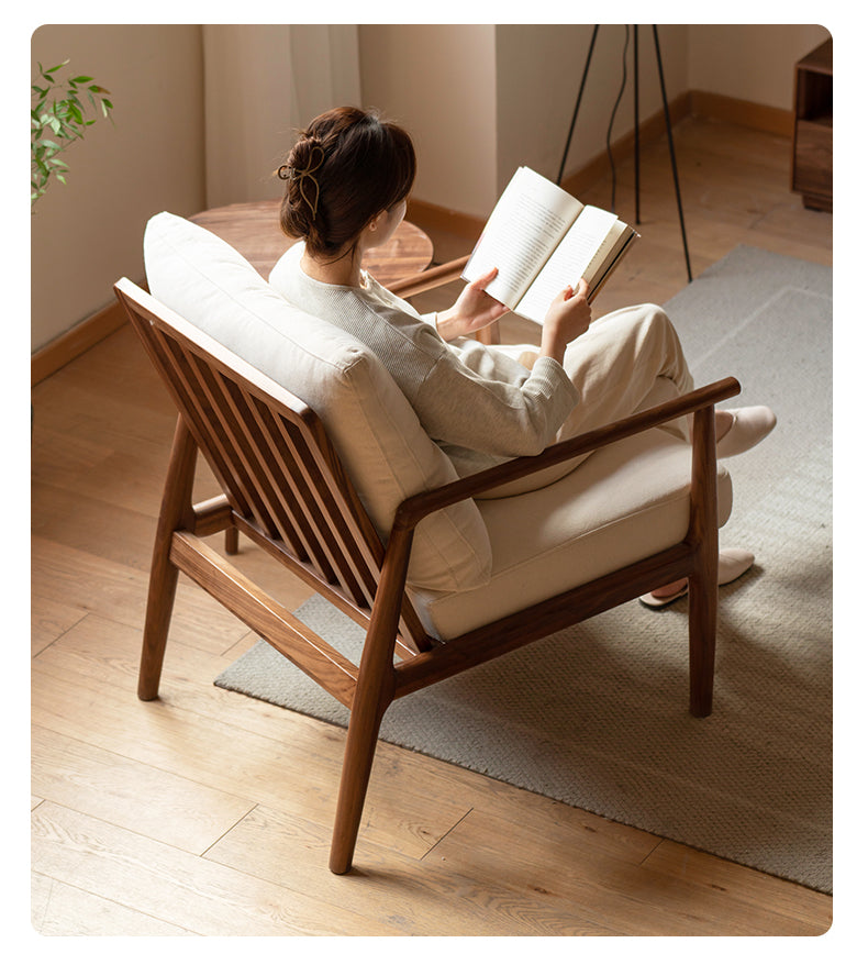 Premium Black Walnut and Ash Solid Wood Lounge Chair with Backrest - Perfect for Living Room, Reading Nook, or Office Relaxation