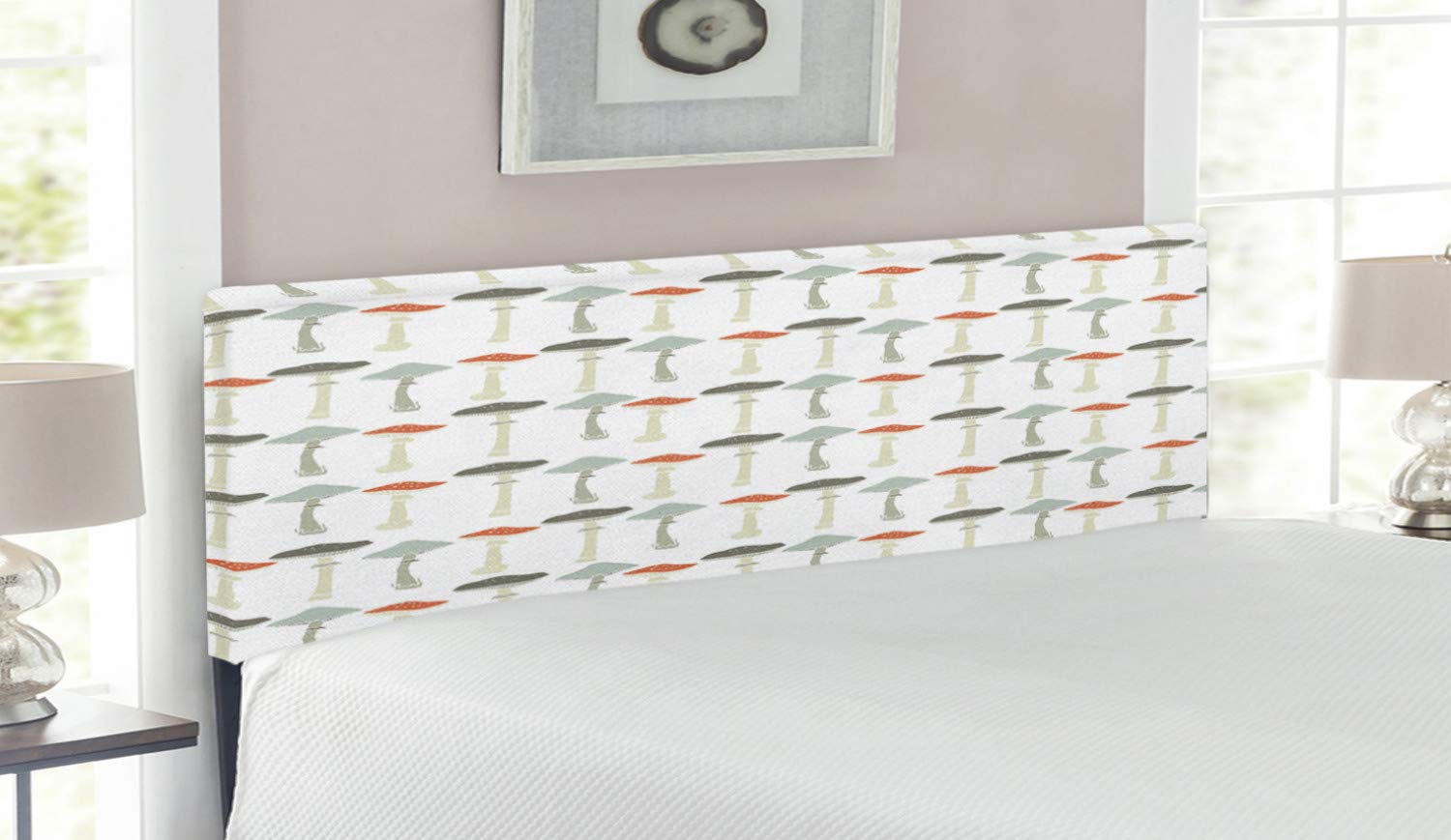 Ambesonne Mushroom Headboard - Pale Colored Boletus Porcini Amanita Toadstools Retro Organic Food Design - Upholstered Decorative Metal Bed Headboard with Memory Foam - Queen Size Multicolor - Perfect for Bohemian & Vintage Bedroom Decor