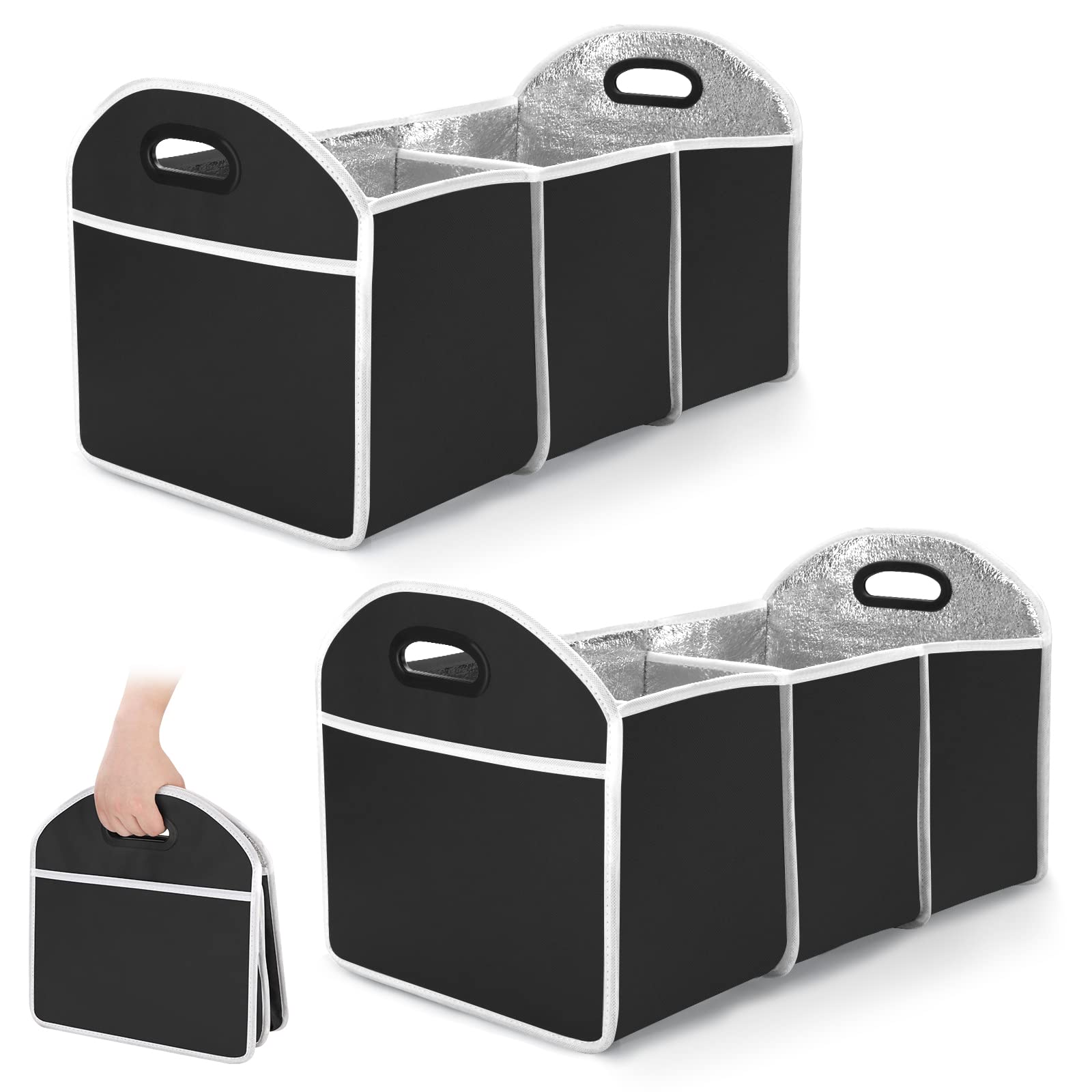 **2-Pack Insulated Collapsible Car Trunk Organizer with Multiple Compartments – Large Black Storage Box for Picnic, Travel & Road Trips**