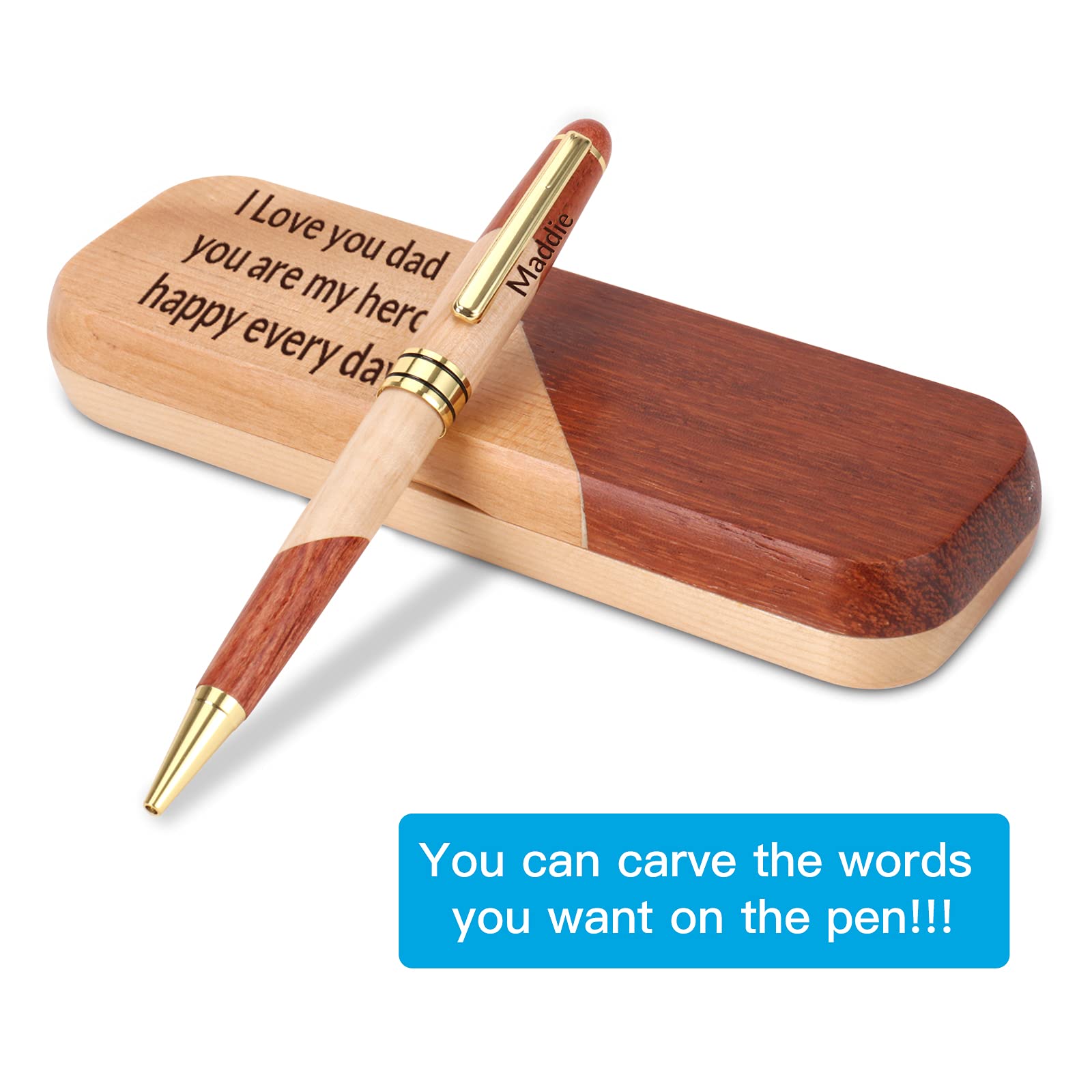 Premium Custom Engraved Luxury Wooden Ballpoint Pen Gift Set - Executive Business Pen with Case, Gel Ink Refills & Elegant Display Box (6.69 x 2.28in Case, 5.78in Pen) - Perfect for Corporate Gifts, Graduation Presents & Executive Writing Accessories