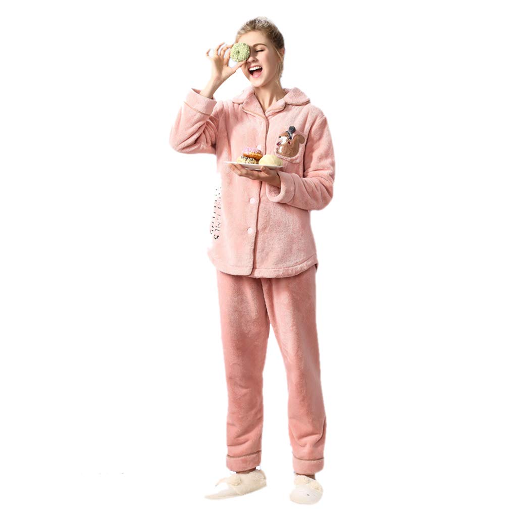 Women's Winter Flannel Pajama Set - Cozy Velvet Long Sleeve Nightgown & Lounge Pajamas for Home, Sleepwear & Casual Wear (Bean Paste Color, Size L) - Perfect for Cold Nights, Relaxing at Home & Gift Giving