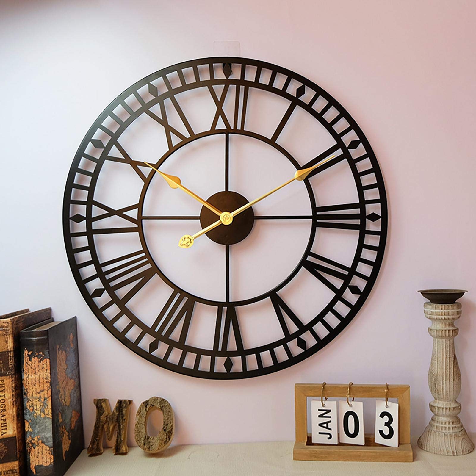 Waterproof Outdoor Wall Clock - Retro Roman Numeral Garden Clock with Silent Movement - 40cm Rustic Iron Art Clock for Patio, Backyard & Garden Decor (Battery Operated) - Perfect for Outdoor Spaces, Porches, Gazebos and Farmhouse Style Homes