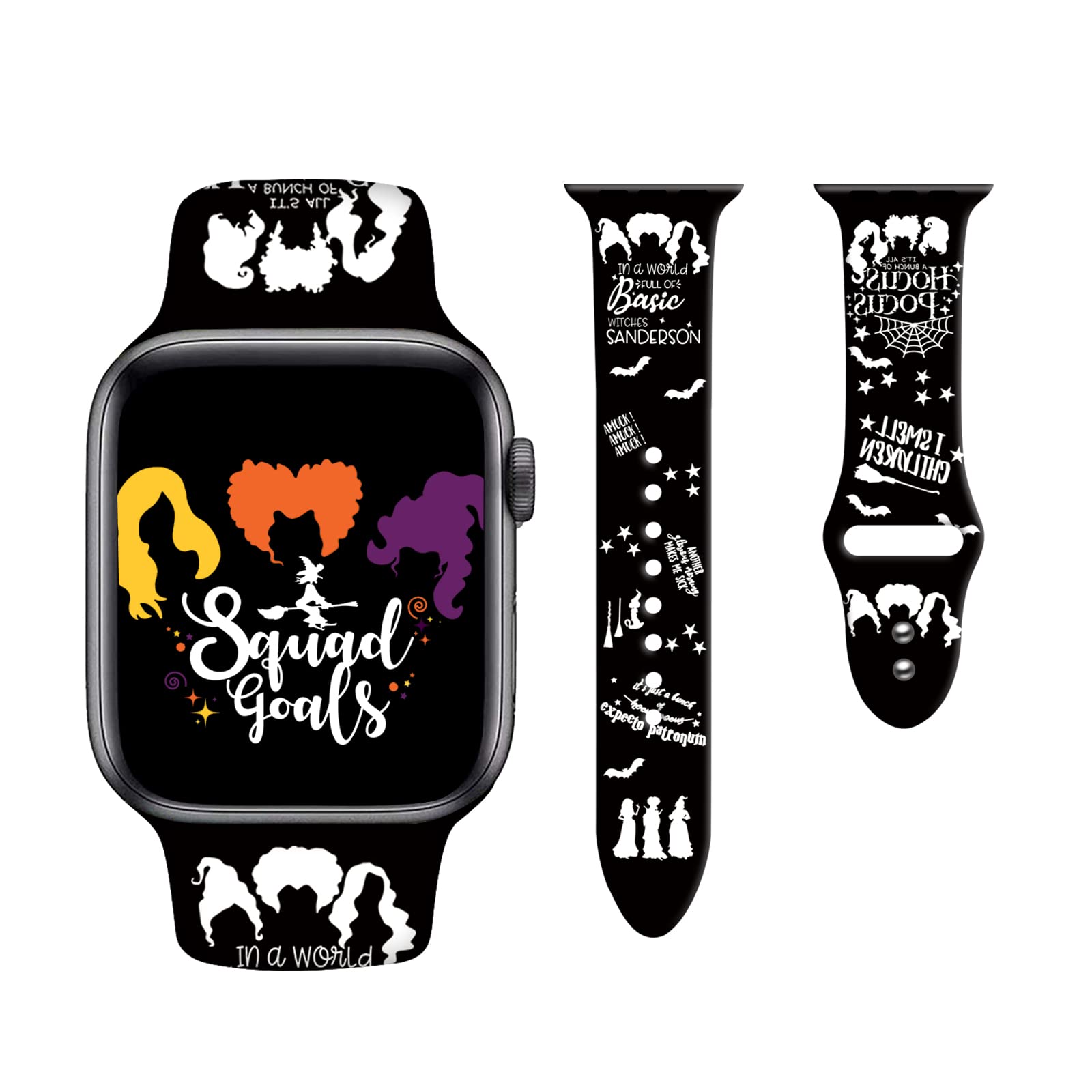 Halloween Apple Watch Band for Women & Men - 38mm 40mm 41mm Soft Silicone Strap Compatible with iWatch Series 7/6/5/4/3/2/1 - Witch Movie Themed Adjustable Replacement Band for Xmas, Valentine's Day & Couple Gifts - Perfect for Halloween Costumes, Holiday Parties & Everyday Wear