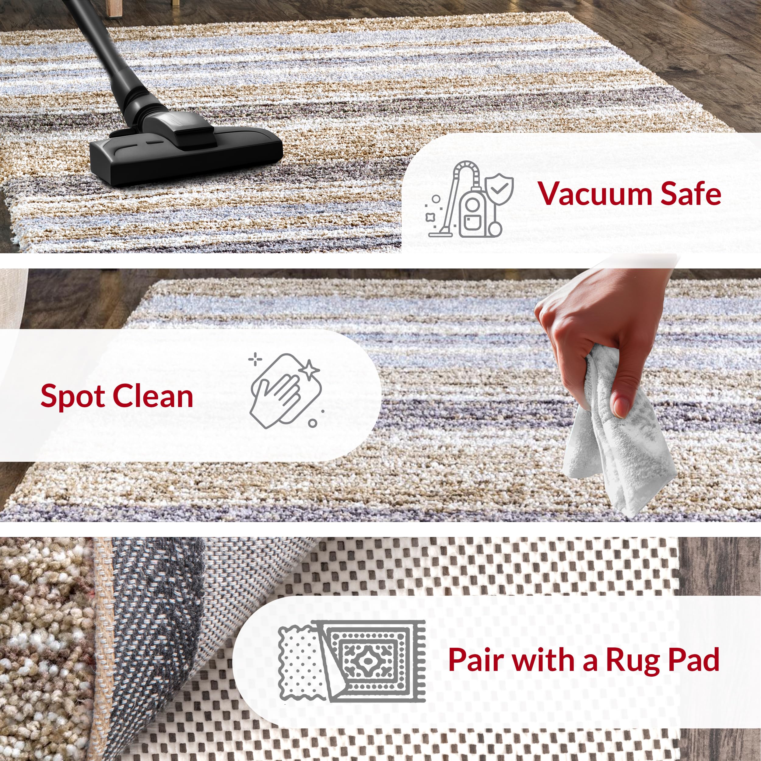 nuLOOM Drey Striped Shag Area Rug 5x8 Feet - Soft Plush Casual Denim & Ivory Shaggy Rug for Living Room, Bedroom, Dining Room, Nursery - Perfect for Cozy Home Decor & Kids Play Area