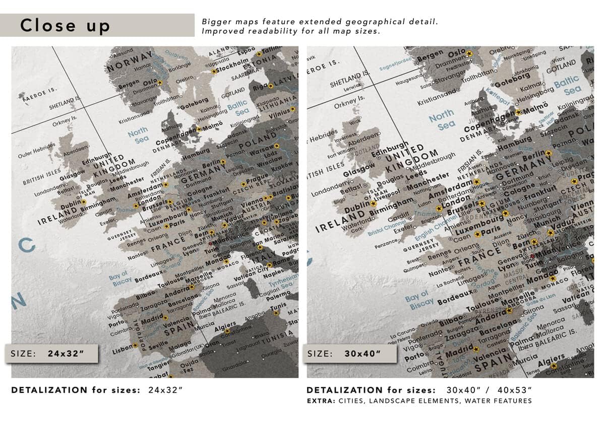 World Travel Wall Map Poster - Push Pin Travel Map Print for Tracking Adventures (32 x 24) | Perfect for Home Office Decor, Travel Planning & Geography Enthusiasts