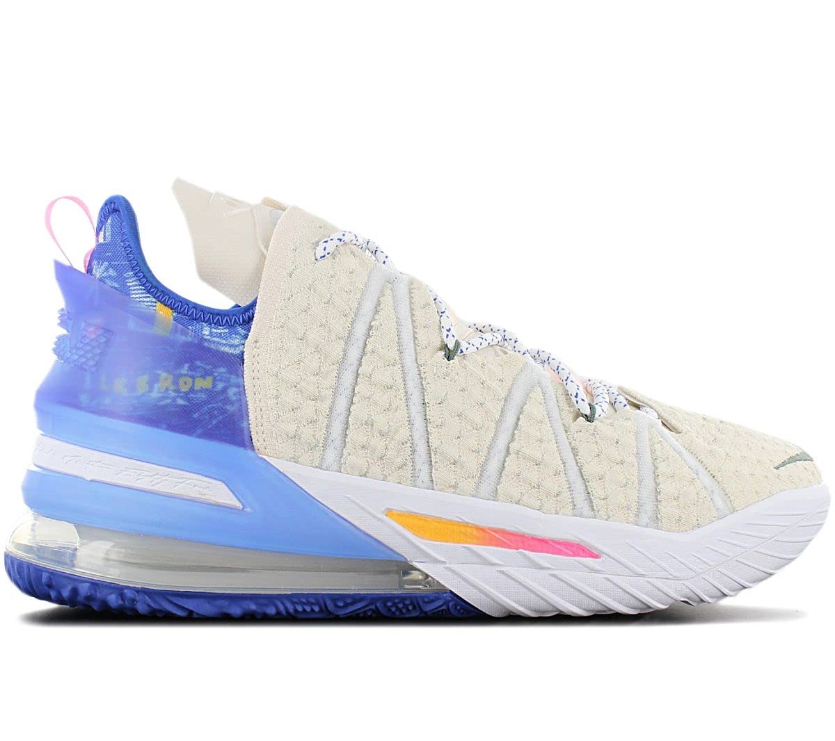 Nike LeBron 18 Basketball Shoes for Men - Light Cream/Game Royal-Spiral - Size 10.5 - High-Performance Court Shoes for Basketball Games & Training