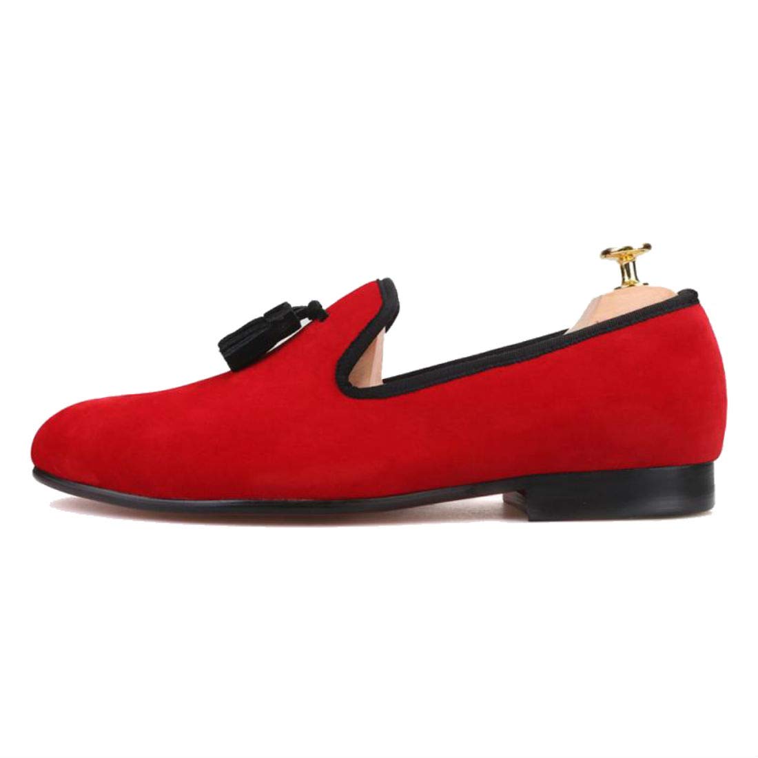 FERUCCI Women's Red Velvet Loafers with Black Tassel - Elegant Slip-On Shoes for Wedding, Prom, Bridal Party & Home Comfort (Indoor/Outdoor)