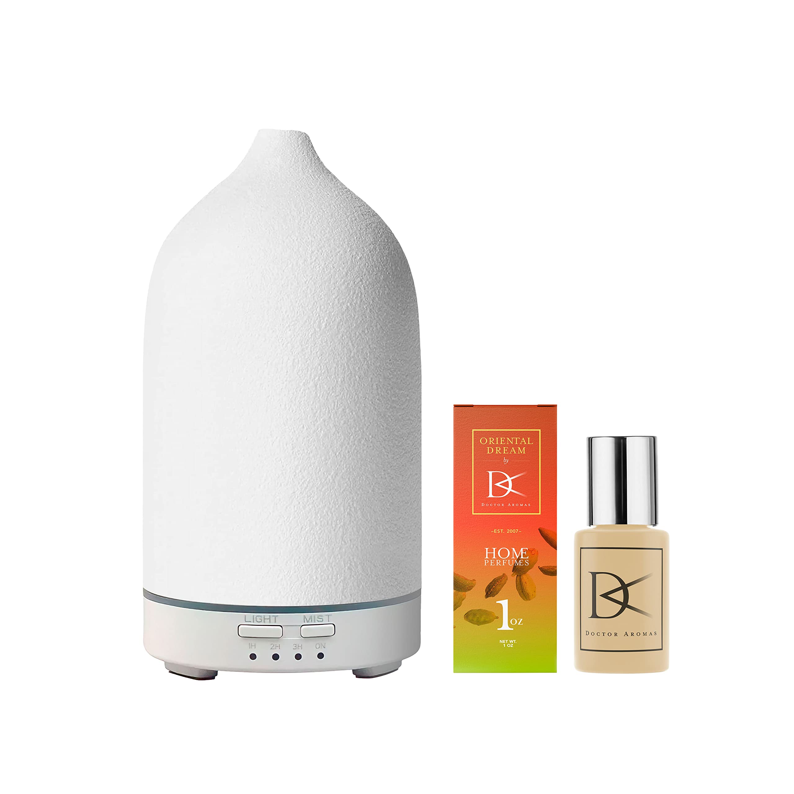 Doctor Aromas Ultrasonic Essential Oil Diffuser with Lava Stones - Super Quiet, Waterless Auto-Off, 1oz Fragrance Included (Oriental Dream) - Perfect for Home, Office, Yoga & Meditation Spaces