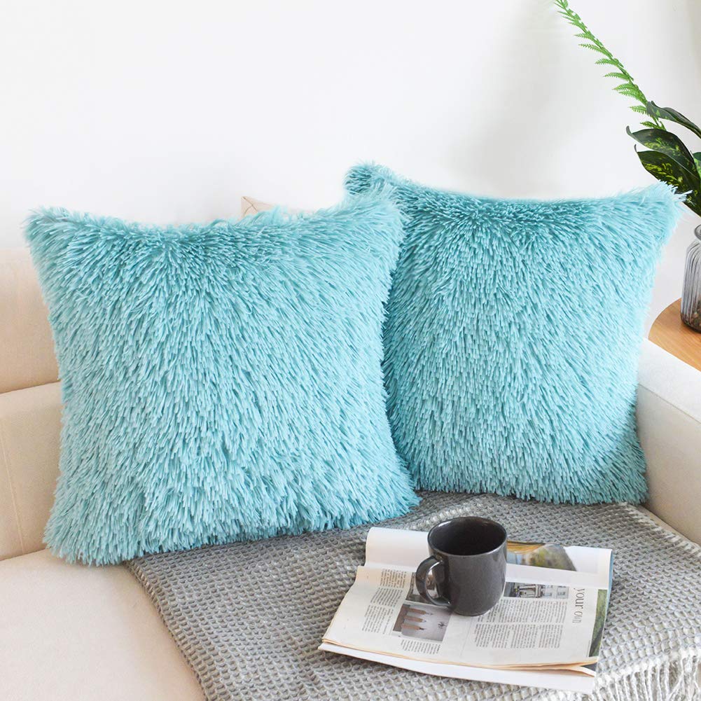 NordECO HOME Luxury Soft Faux Fur Fleece Pillow Covers 20x20 Inches - 2 Pack Teal Green Decorative Throw Pillow Cases (No Insert Included) for Sofa, Bed, Couch & Home Decor