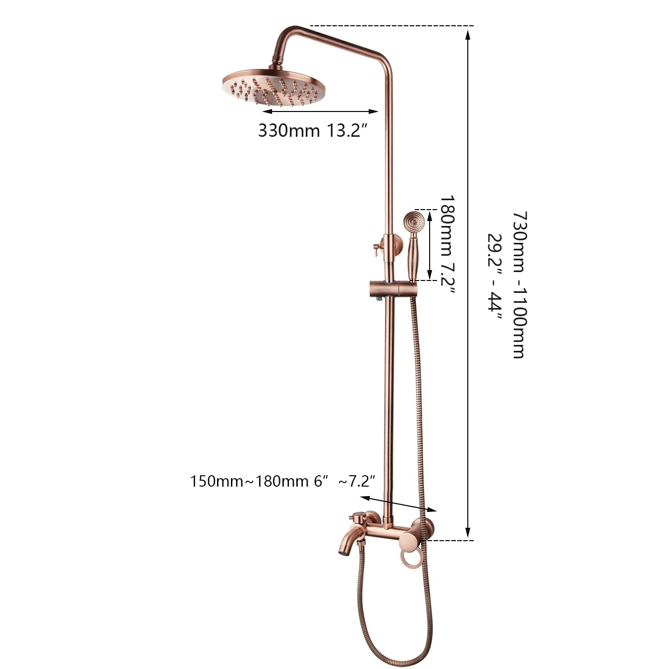 8 Inch Brass Rainfall Shower System - Wall Mounted Luxury Shower Combo with Handheld Shower Head & Antique Copper Faucet Valve | Perfect for Spa-Like Bathroom Experience, Modern Home Upgrade & Relaxing Rainfall Shower