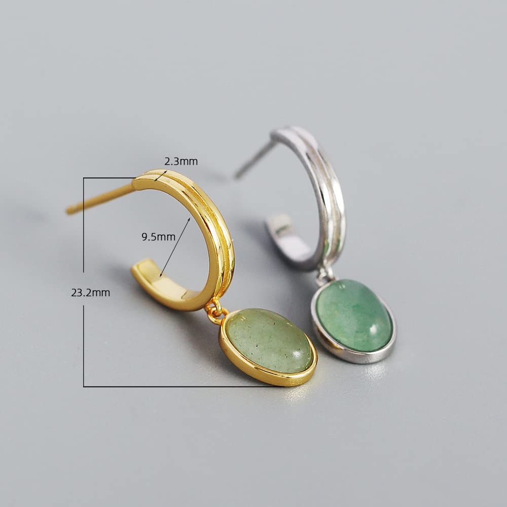 14K Gold Plated 925 Sterling Silver Post Huggie Hoop Earrings with Aventurine Stone - Elegant Dangle Earrings for Women | Perfect for Everyday Wear, Office & Special Occasions