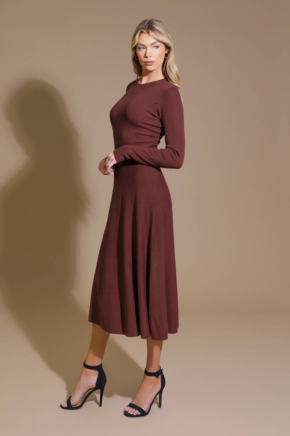 PLACE TO BE SWEATER MIDI DRESS - Women's Knit Sweater Dress for Fall & Winter, Cozy Long Sleeve Turtleneck Dress for Casual Outings, Date Nights and Office Wear