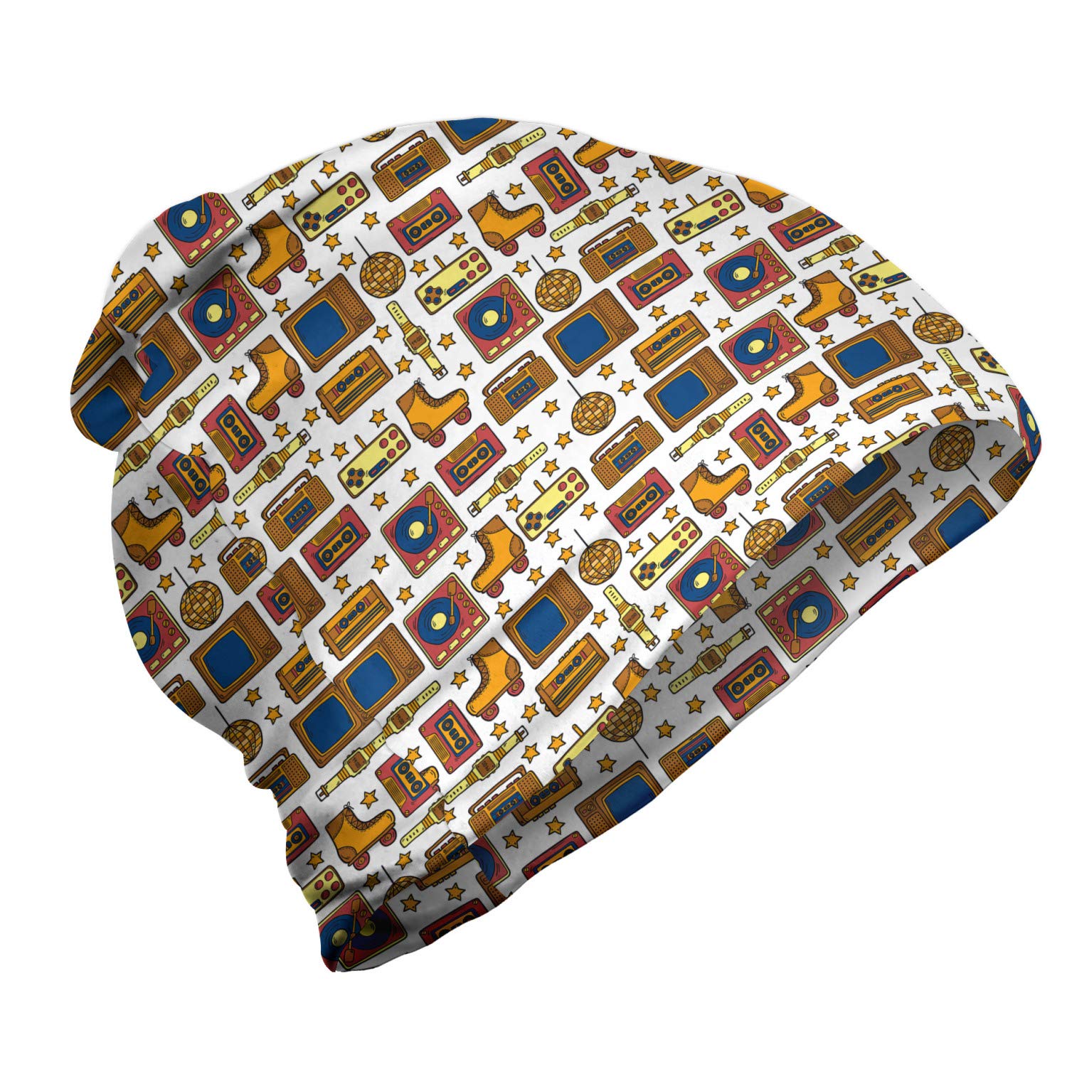 Ambesonne Unisex Beanie - 90s Retro Style Knit Hat for Men & Women - Warm Winter Beanie for Hiking, Skiing & Outdoor Activities - Mustard Yellow