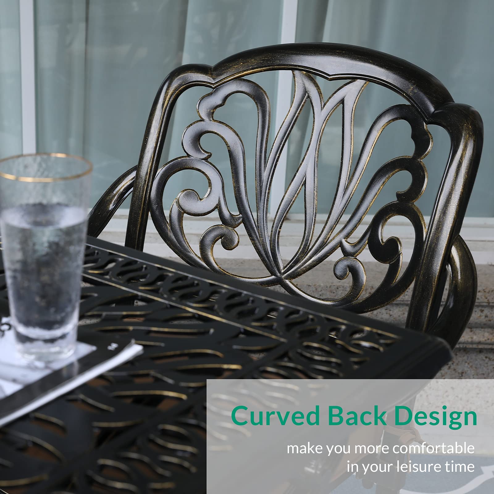VIVIJASON 2-Piece Outdoor Bistro Dining Chairs Set - All-Weather Cushioned Cast Aluminum Patio Chairs for Balcony, Garden, Backyard, Lawn - Antique Bronze Finish - Perfect for Outdoor Dining, Relaxing & Entertaining