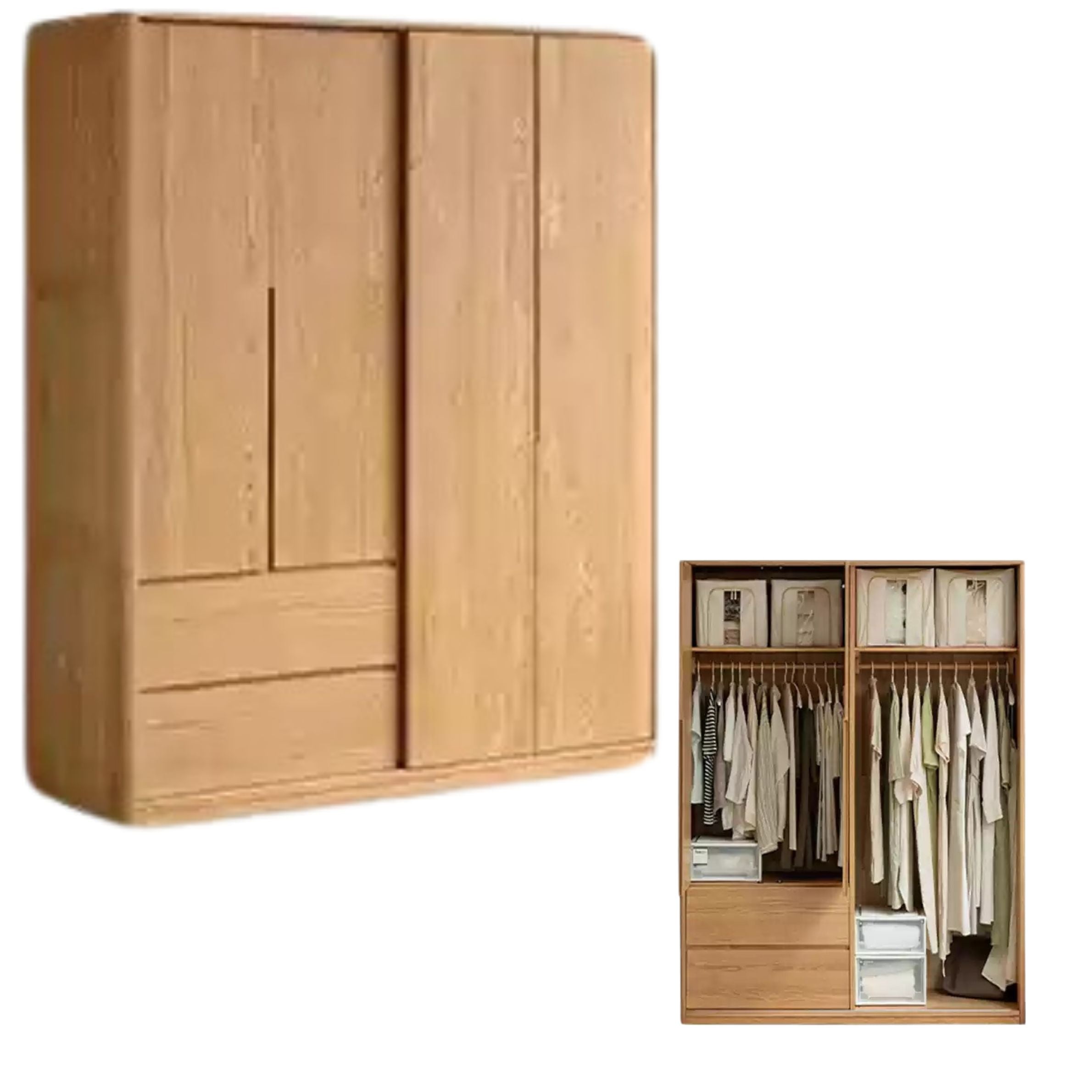 Solid Oak Wood Modern Wardrobe with Ample Storage - Perfect for Bedroom, Living Room, and Office Organization