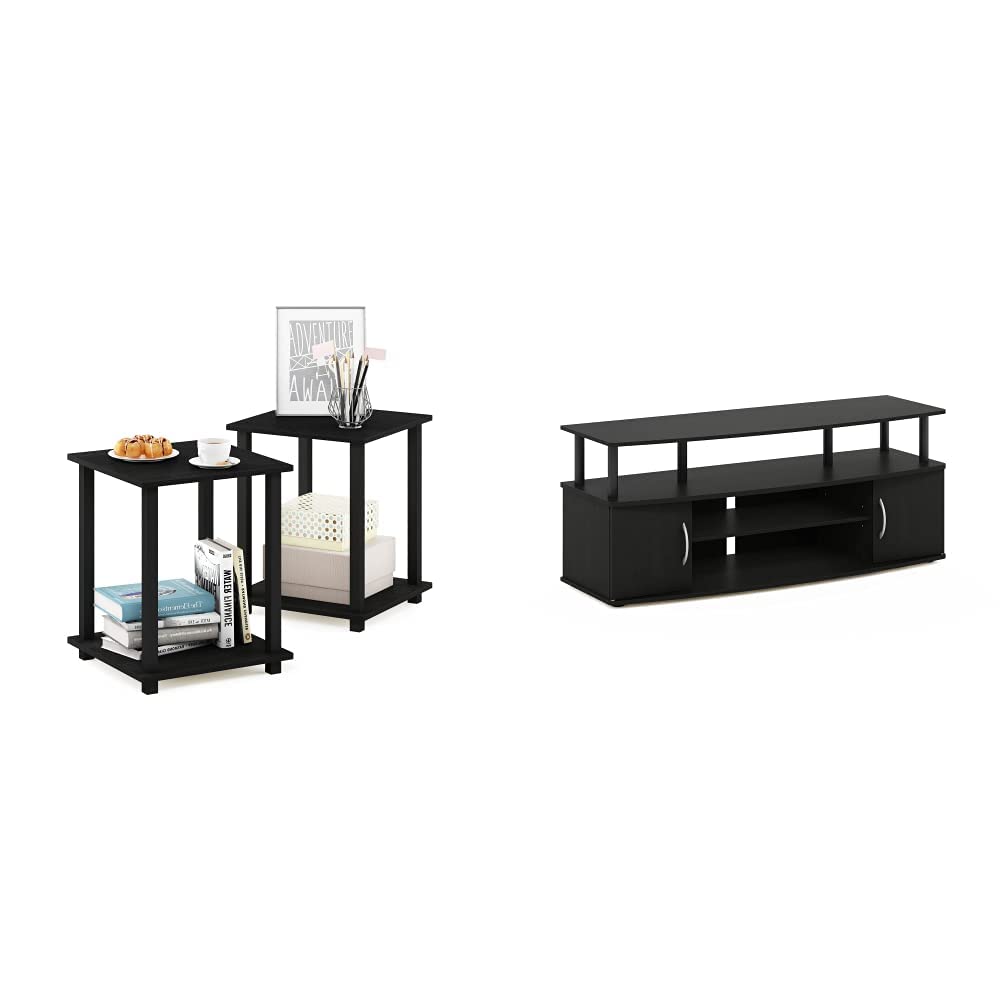 Furinno Simplistic 2-Piece End Table Set & JAYA Large TV Stand for 55 Inch Flat Screens - Perfect for Living Room, Bedroom, and Home Theater Setup