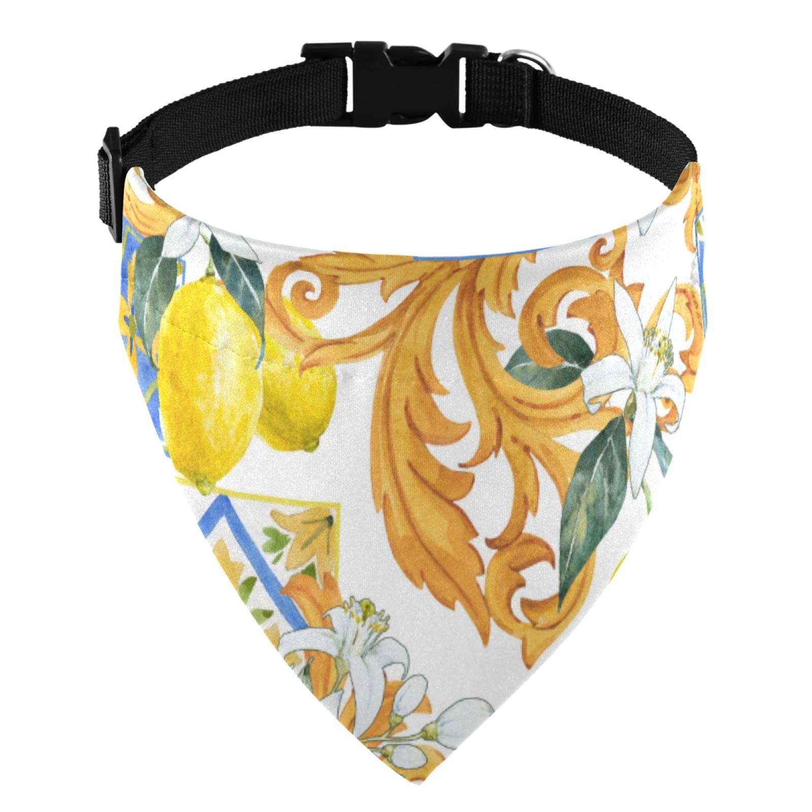 **Adjustable Dog Bandana with Buckle - Lemon Print Triangle Dog Scarf - Washable Pet Bandana for Small, Medium & Large Dogs - Perfect for Walks, Parties & Photo Shoots**