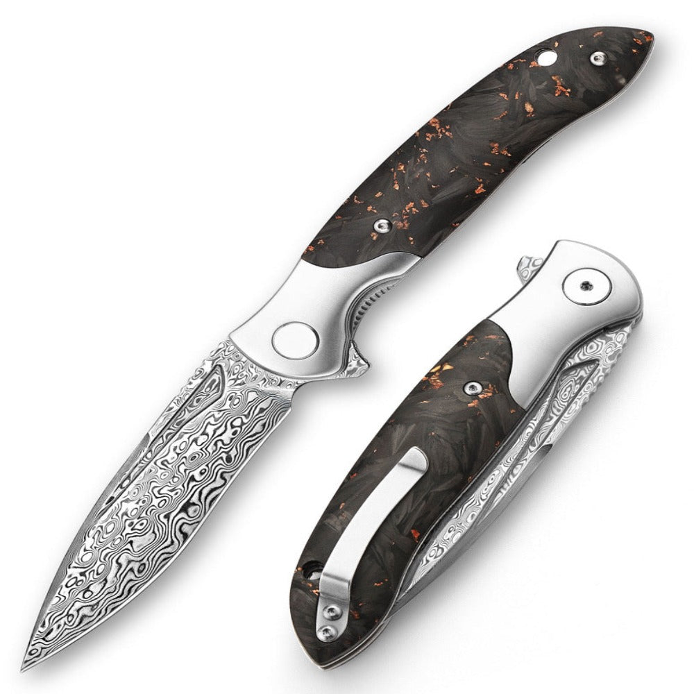 Raven VG10 Ultralight Folding Pocket Knife - Titanium & Carbon Fiber Handle - EDC, Camping, Hiking & Outdoor Survival Gear