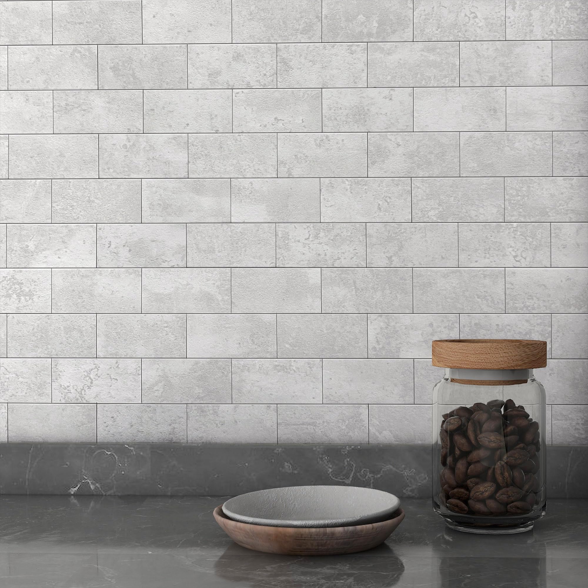 VAOVI Self Adhesive Peel and Stick Stone Backsplash Tiles - Waterproof Marble Tile Stickers for Kitchen, Stove, Fireplace & Shower Walls (Cement Gray, 5pcs) - Easy DIY Home Renovation & Decoration Solution