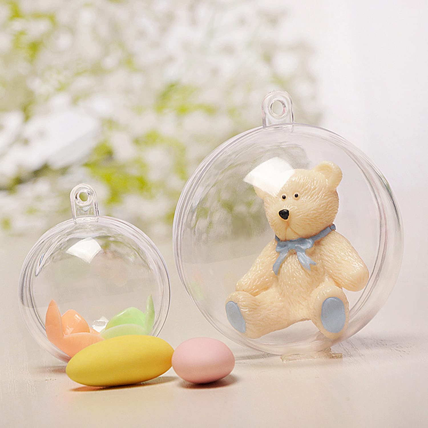 20 Pack Clear Plastic Fillable Christmas Ornament Balls - 50mm DIY Transparent Baubles for Tree Decorations, Wedding, Party, New Year Gifts & Home Decor | Perfect for Holiday Crafts, Gift Filling & Festive Celebrations
