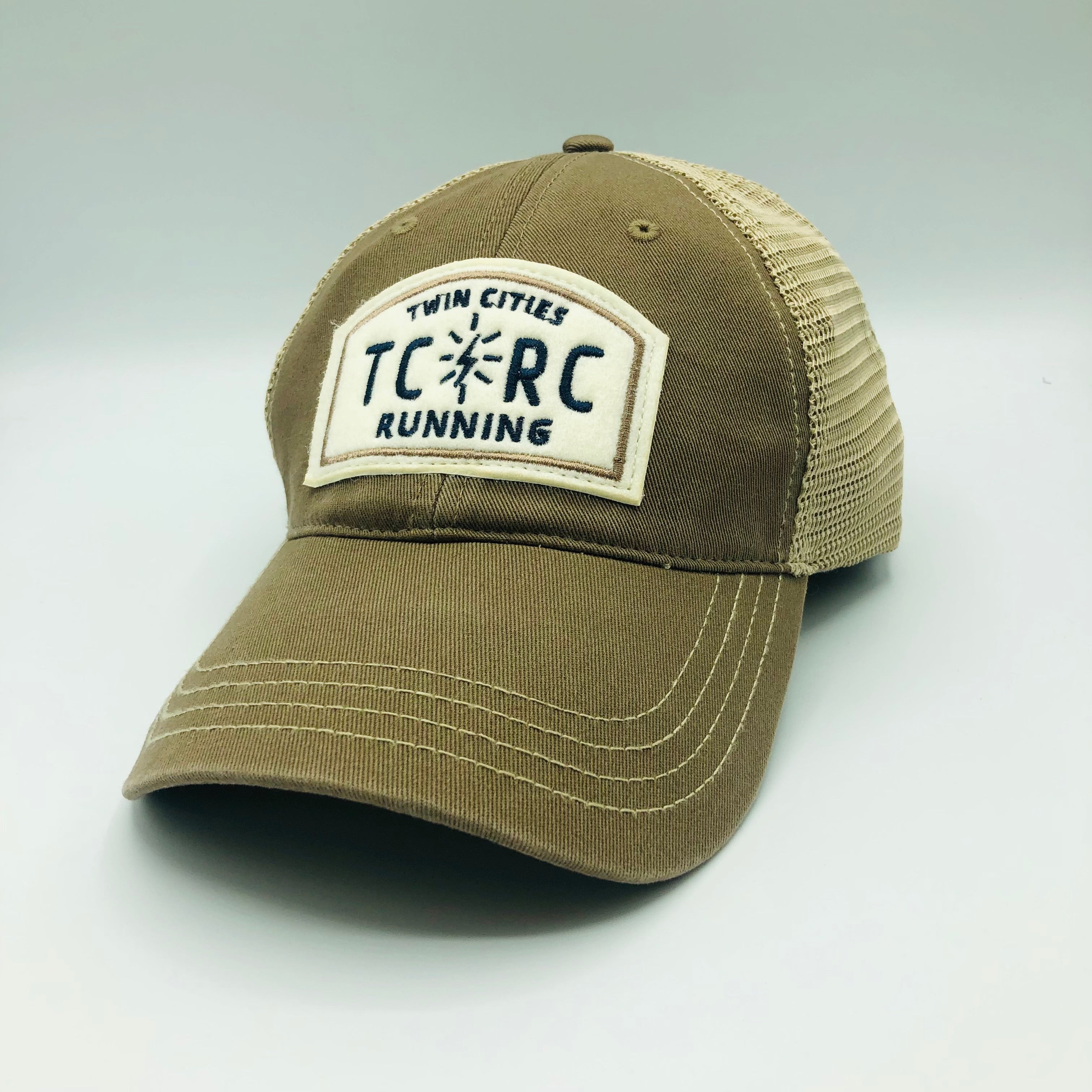 TCRC Felt Patch Trucker Hat for Men & Women - Vintage Distressed Driftwood/Khaki Baseball Cap - Perfect for Outdoor Activities, Concerts, and Casual Wear